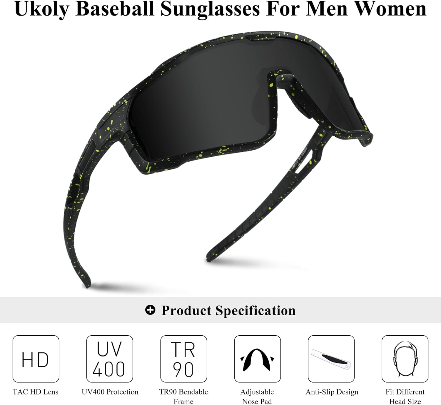 Ukoly Cycling Glasses Running Baseball Fishing Golf Sunglasses For Men Women,Sports Sunglasses HD Lens UV400coating 620 - Image 3