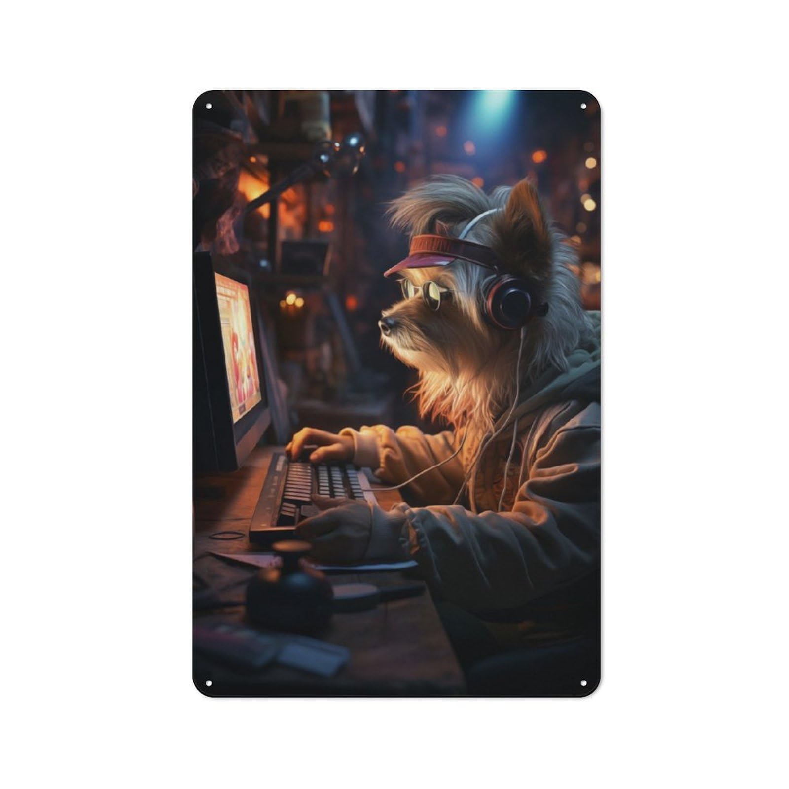 Gaming Hippie Dog Rustic Tin Sign 30x20cm for Living Room Or Hallway, A Metal Wall Feature for Living Rooms And Hallways