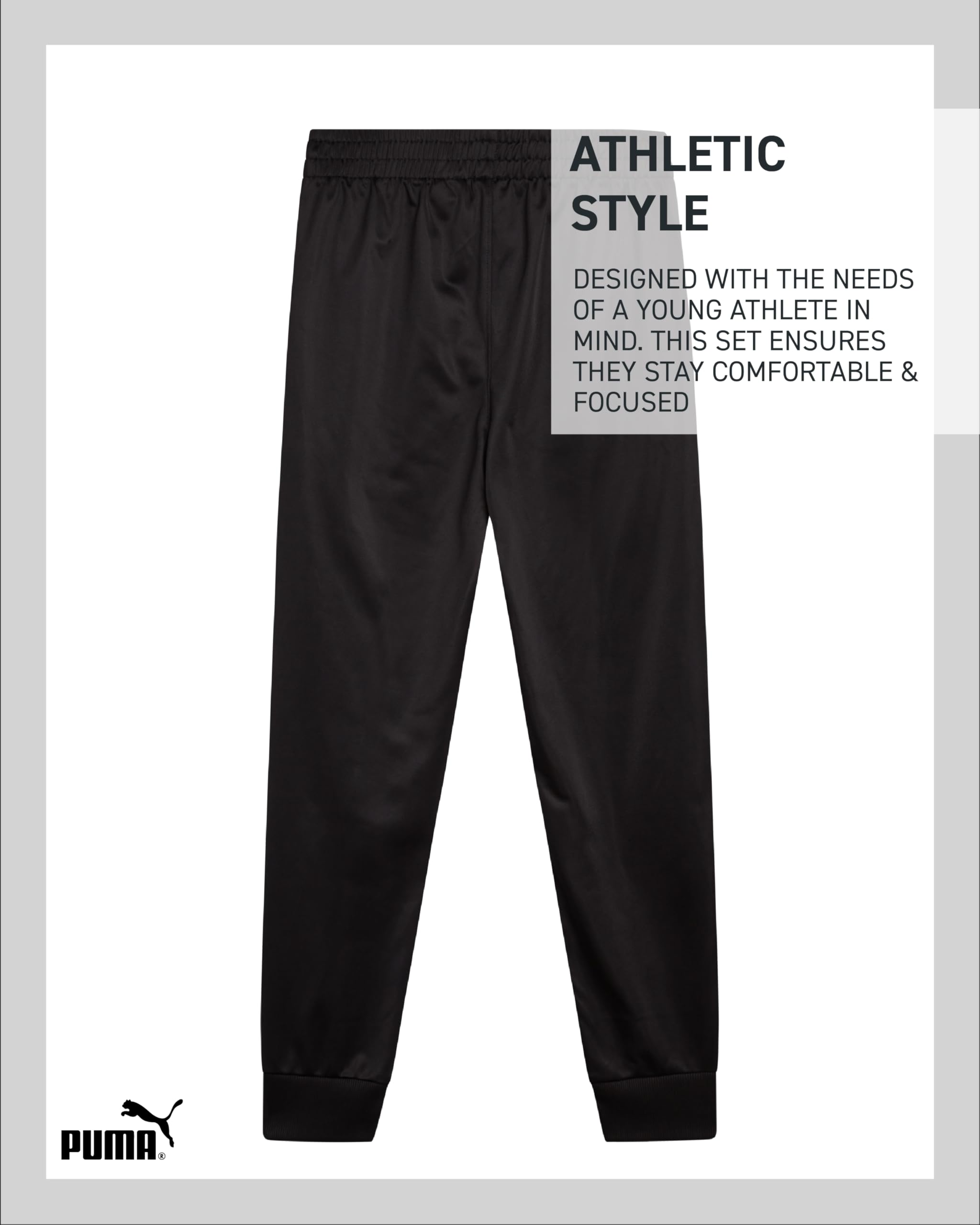 PUMA Active Boys Pants - Pantaloni sportivi in tricot, con tasche e elastico in vita (taglie: 8-20)