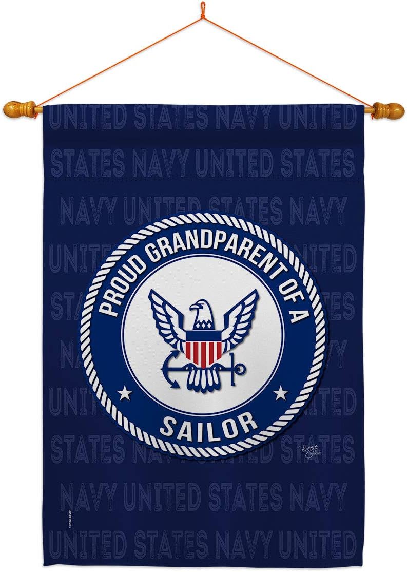 Proud Grandparent Sailor House Flag Dowel Set Armed Forces Navy USN Seabee United State American Military Veteran Retire Official Small Decorative Gift Yard Banner Double-Sided Made In USA 28 X 40