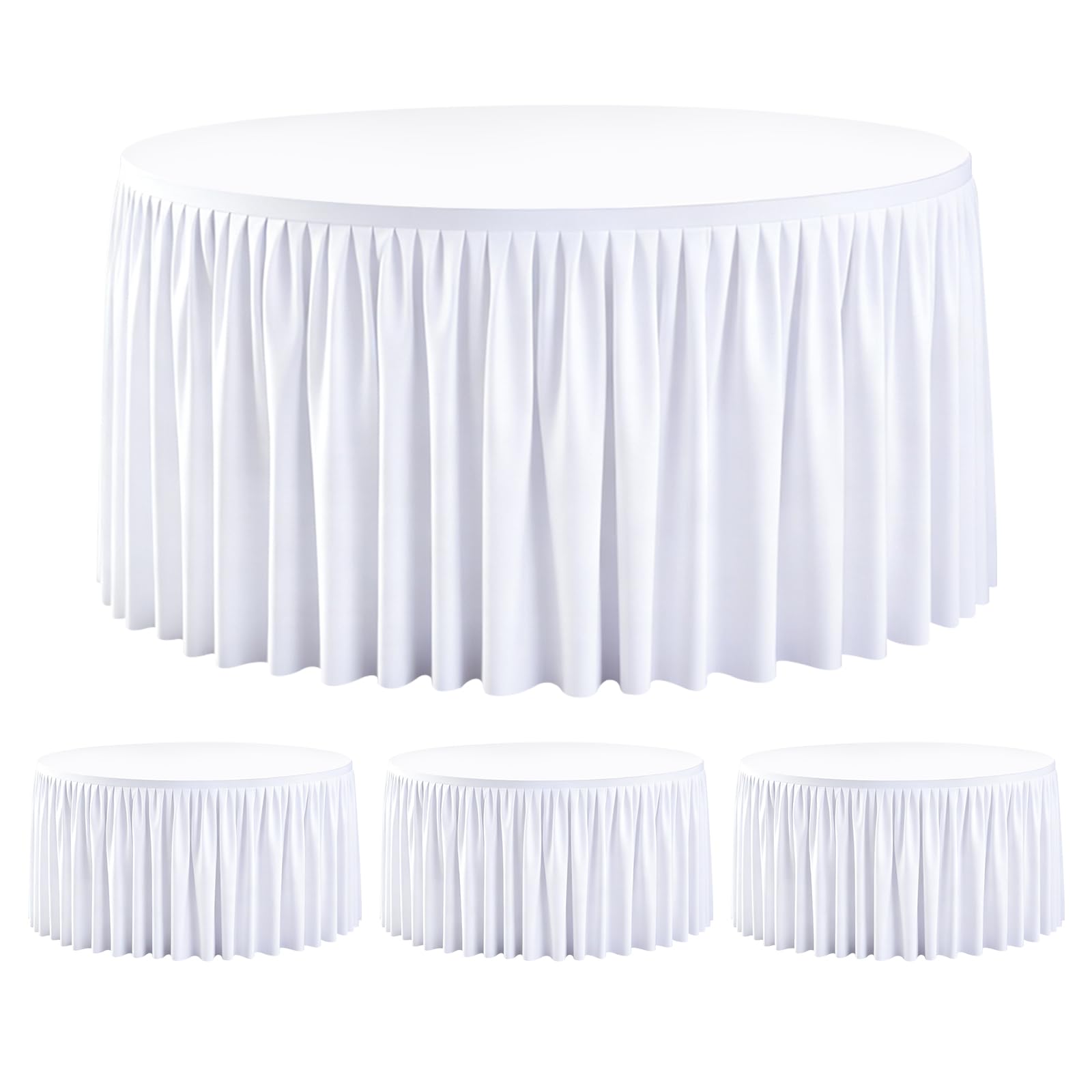 GEWONELIFE 4 Pack White Round Spandex Tablecloth for 72 Inch Round Table, 132 Inch Stretch Fitted Tablecloth, Wrinkle-Free Table Cover with Skirt for Wedding, Banquet, Baby Shower, Birthday, Catering