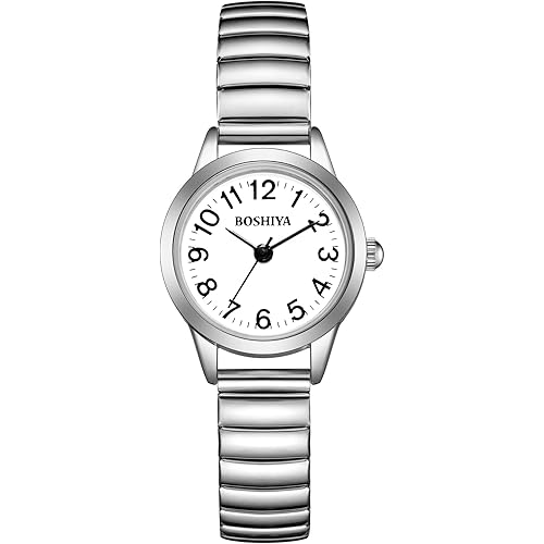 BOSHIYA Gold Watches for Women Dainty Small Gold Watch with Stainless Steel Elastic Strap, Ladies Easy Reader Quartz Watches for Small Wrists