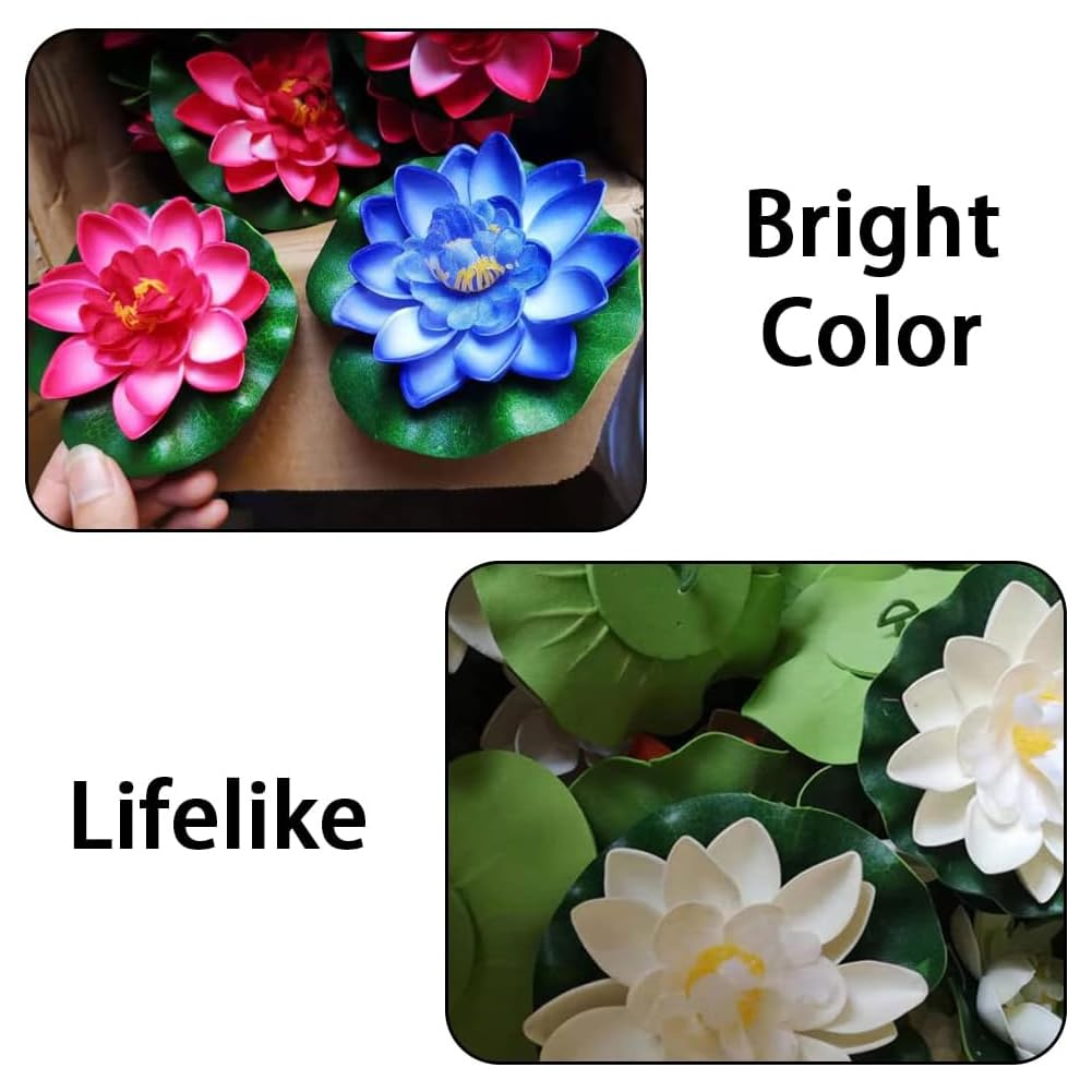 Fiori di Loto Galleggianti, Fiori di Loto Finti Ninfee, 5 pezzi Ninfea artificiale, Impermeabile Fiori Galleggianti, Ninfea Artificiale in Schiuma per Decorare Giardino Laghetti Acqua Acquario Piscine