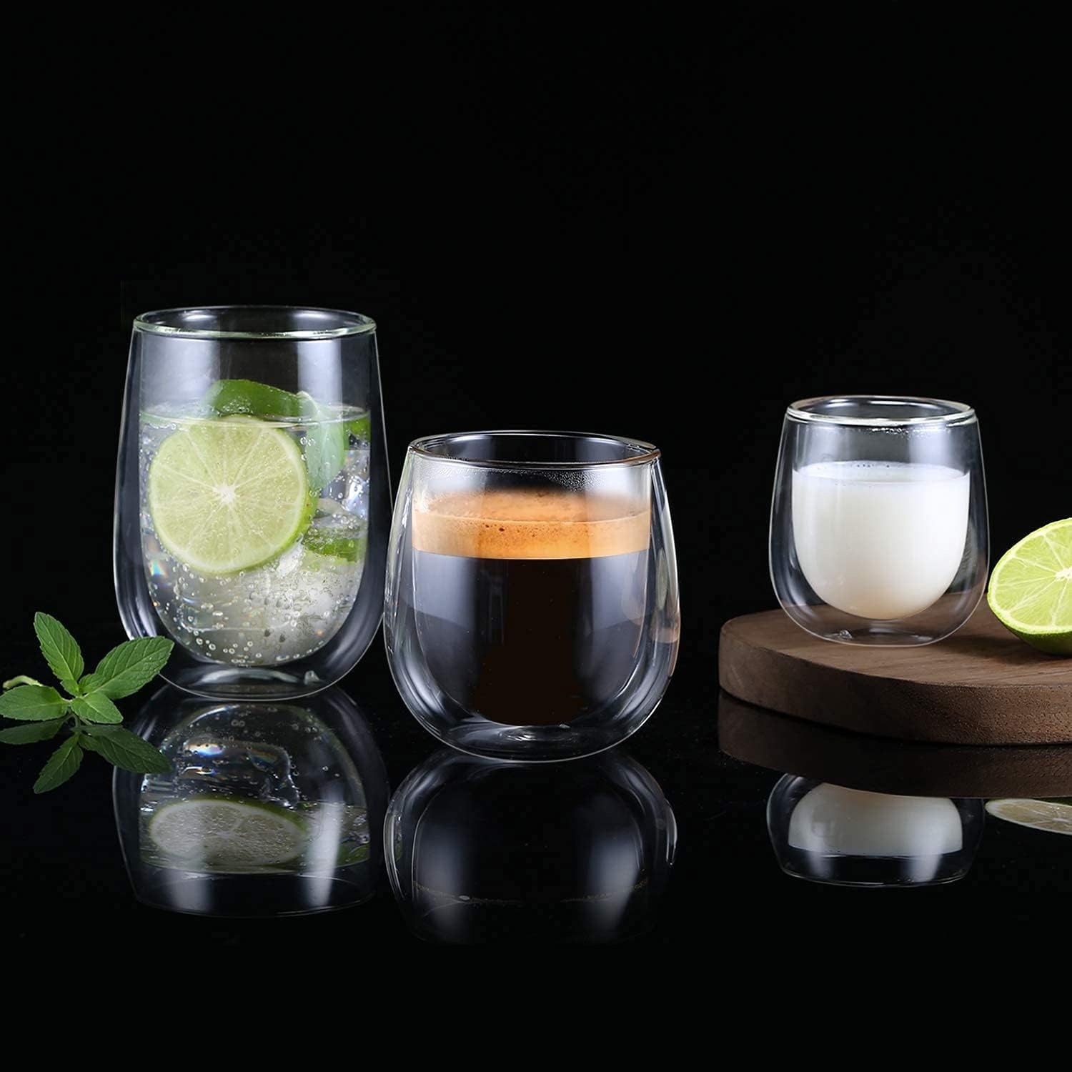 glastal Set di 6 tazze in vetro borosilicato a doppia parete, per tè e dessert, 100 ml