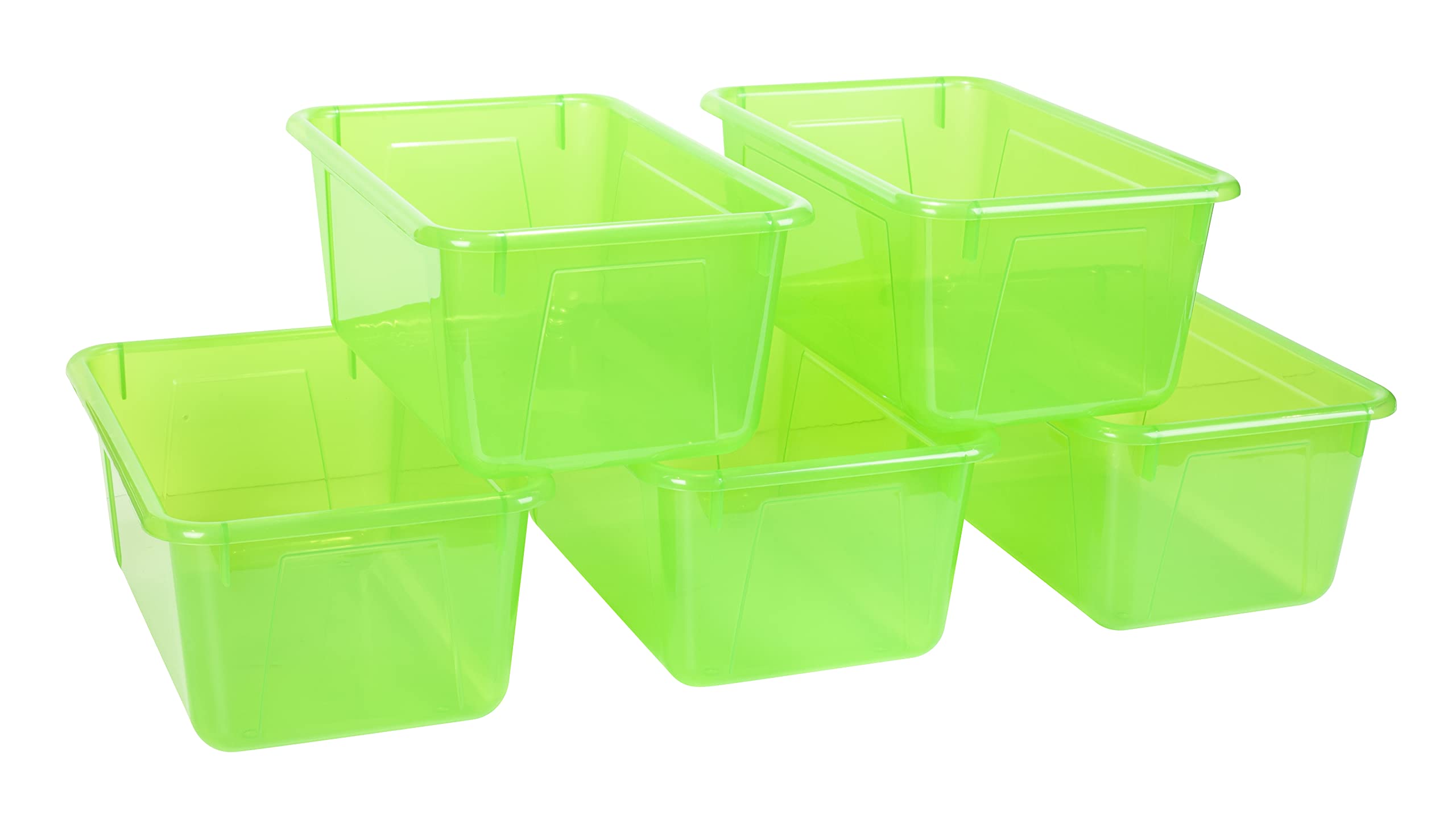 Storex Small Cubby Bins – Plastic Storage Containers for Classroom, 12.2 x 7.8 x 5.1 inches, Candy Green, 5-Pack (62477A05C)
