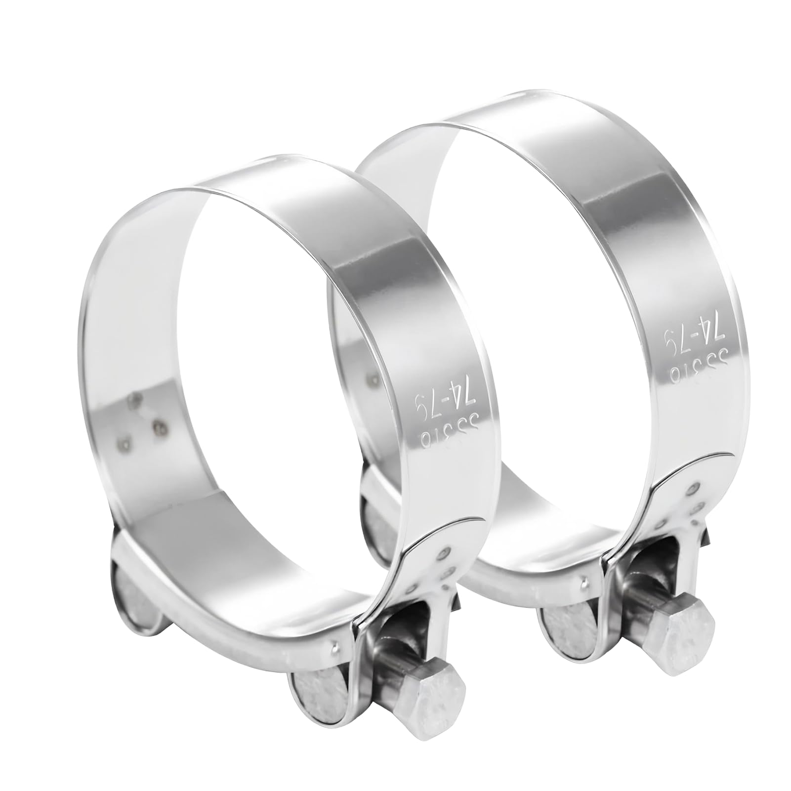 2 Pieces T Bolt Hose Clamp 74-79mm, Exhaust Clamp Heavy Duty Tube Clamps, 304 Stainless Steel Bolt Clip 24mm Wide 0.8mm Thick for Exhaust Pipe Hose Water Pipe Attachment Industrial Use