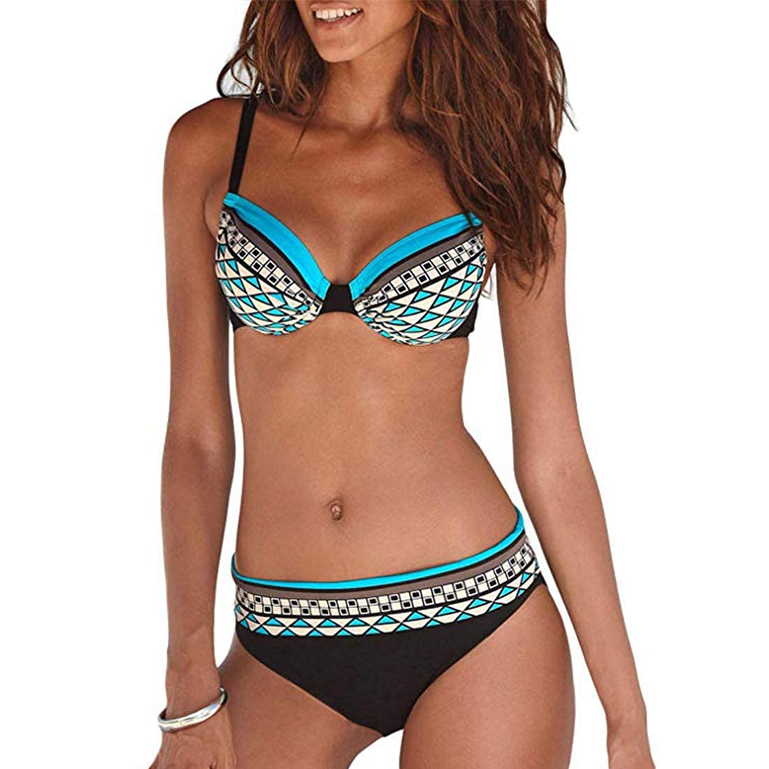 JFAN Bikini Mujer Estampado Tribal Push Up Trajes de Baño Ropa Sexy Bohemia Conjunto Bikinis