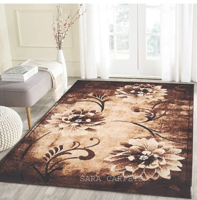 Image of Soft Thick Geometric Acrylic Washable Anti Skid Carpet. for Living Room Bedroom. Hall Size 6 x 8 feet (150X210 Cm) Brown D12