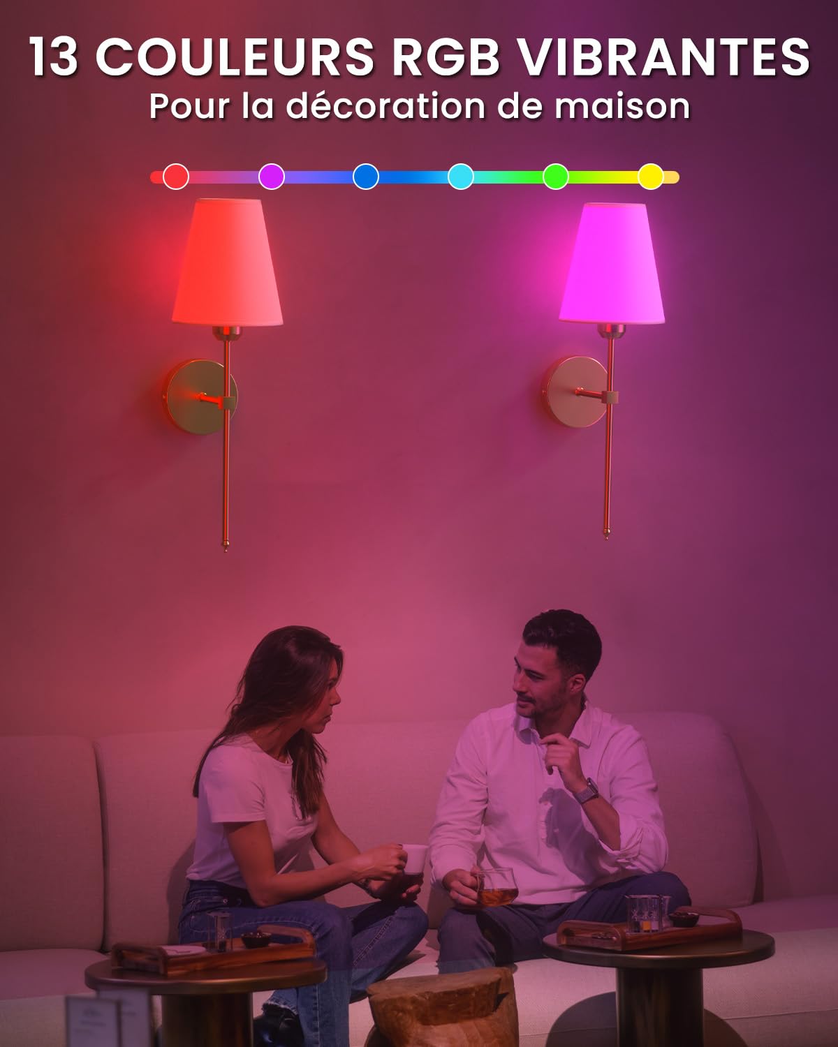 Klarlight Batterie Fonctionne mur Sconce Ensemble de 2, RGB+3CCT Lampes Murales Rechargeables 5000mAh, Dimmables Télécommande, Sans fil Chambre Salon