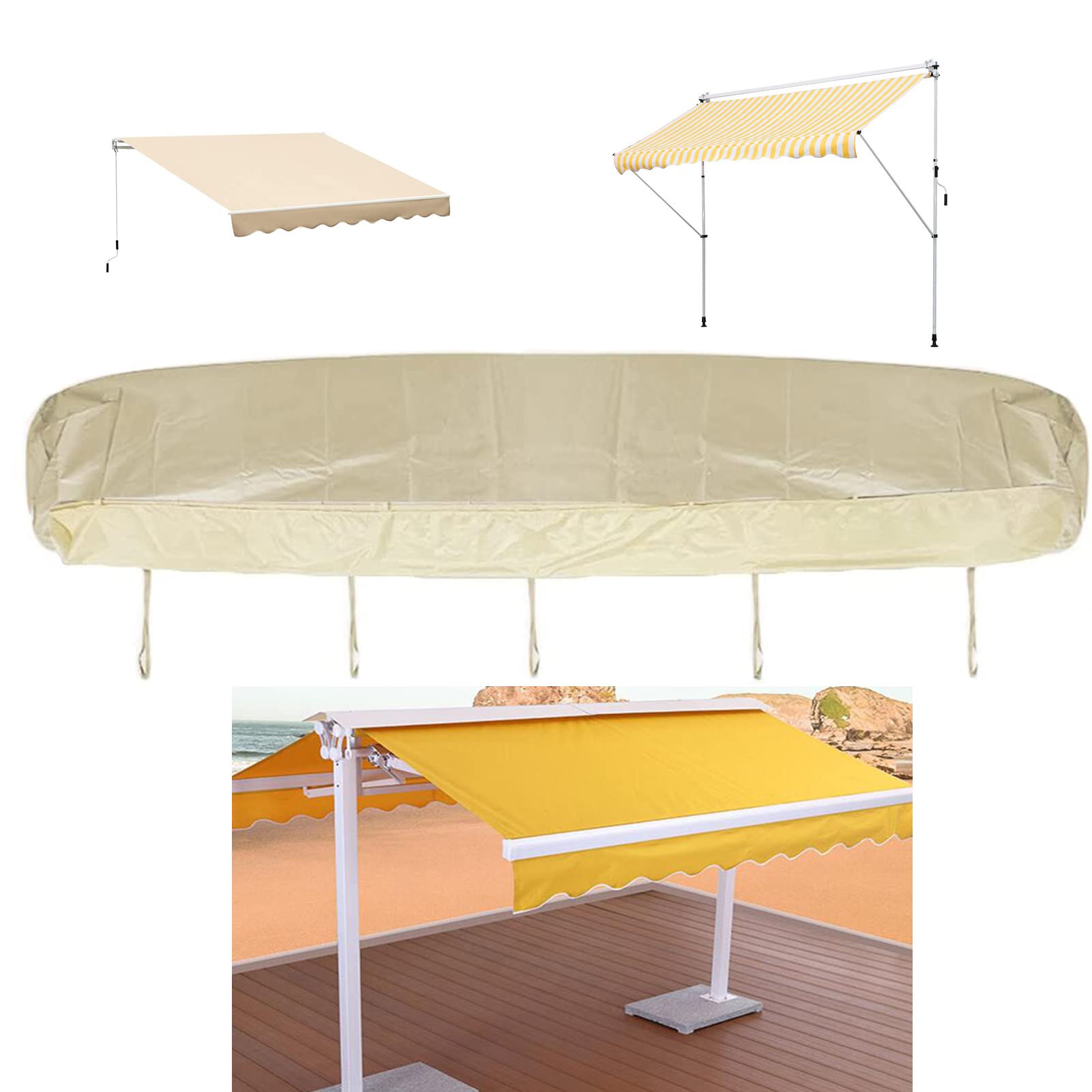 Housse De Protection pour Auvent de Jardin, Housse de Protection pour Store Banne Manuel Rétractable pour Terrasse, Anti-poussière Étanche Contre la Neige et la Pluie (4m,Beige)