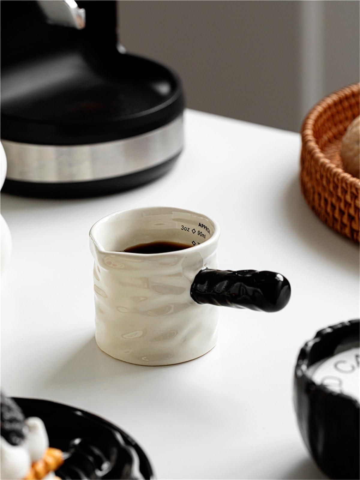 Jarra De Leche Con Escala, Taza Medidora Café Cerámica Fina, Extracción, 2 Uds., 3oz/90ml Para Espumar(Black)