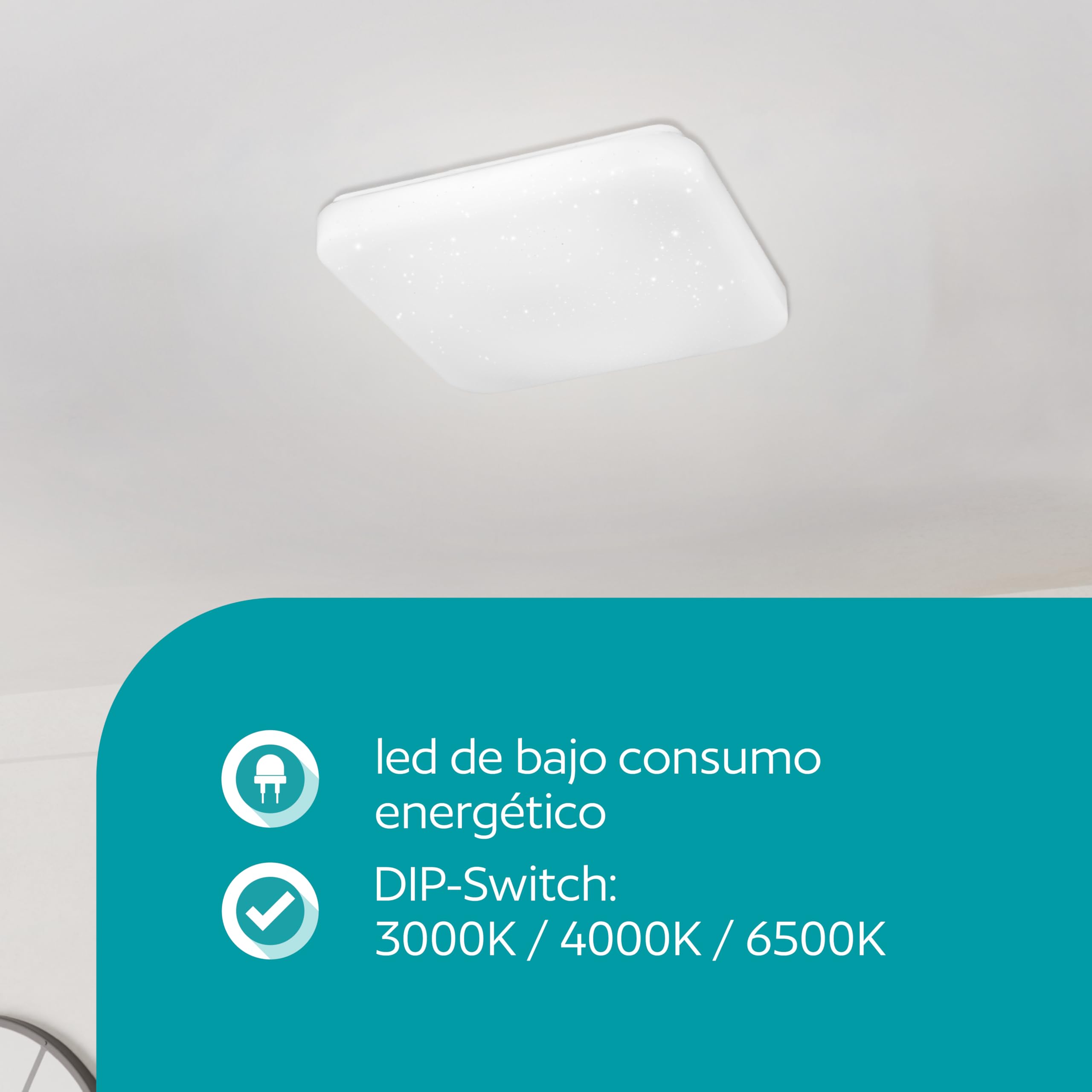 EGLO Pogliola Lámpara de techo LED, con efecto de vidrio e interruptor DIP | para cocina, fabricada en metal y plástico de color blanco, blanca cálida, neutra y fría y unas medidas de 43 × cm