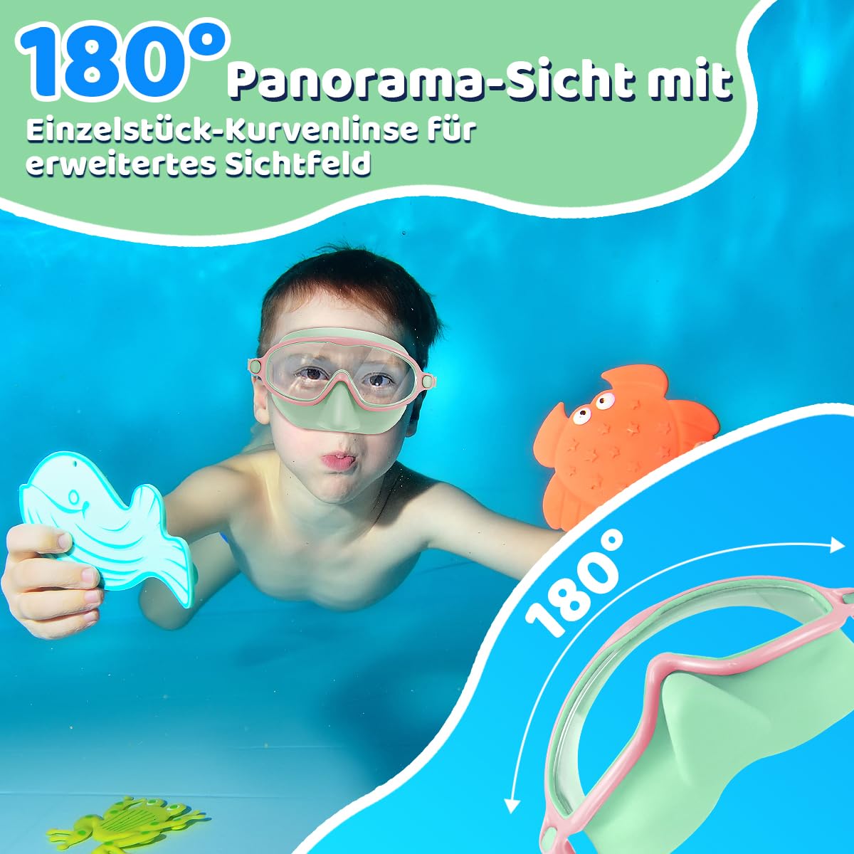 Vvinca Lot de 2 lunettes de natation avec protection nasale pour enfants de 3 à 15 ans | Masque de plongée grand angle, étanche, anti-buée et protection UV