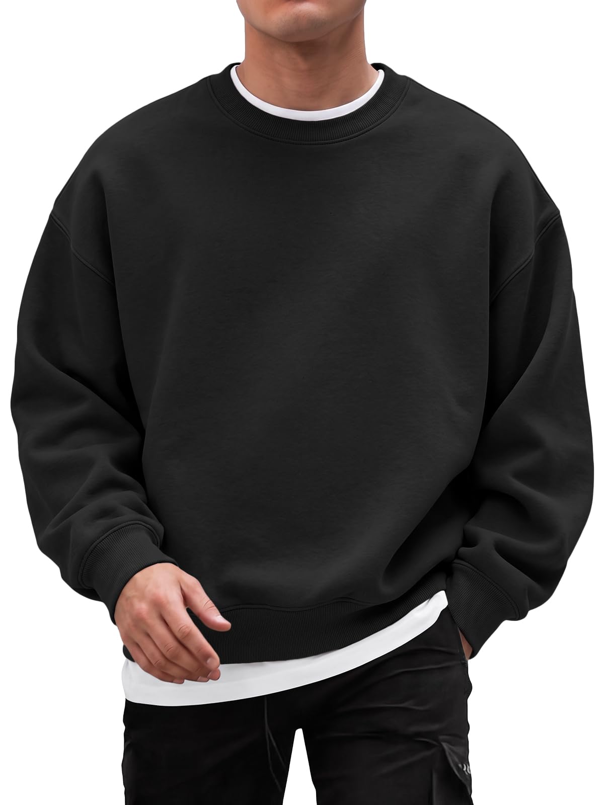 EFAN Mens Oversized Fleece Crewneck Sweatshirt Long Sleeve Shirts Pullover
