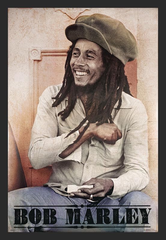 BUY ART FOR LESS Poster artistico incorniciato con licenza ufficiale Bob Marley Spliff Roller, 61 x 91 cm, robusta cornice in legno con plexiglas, pronto da appendere