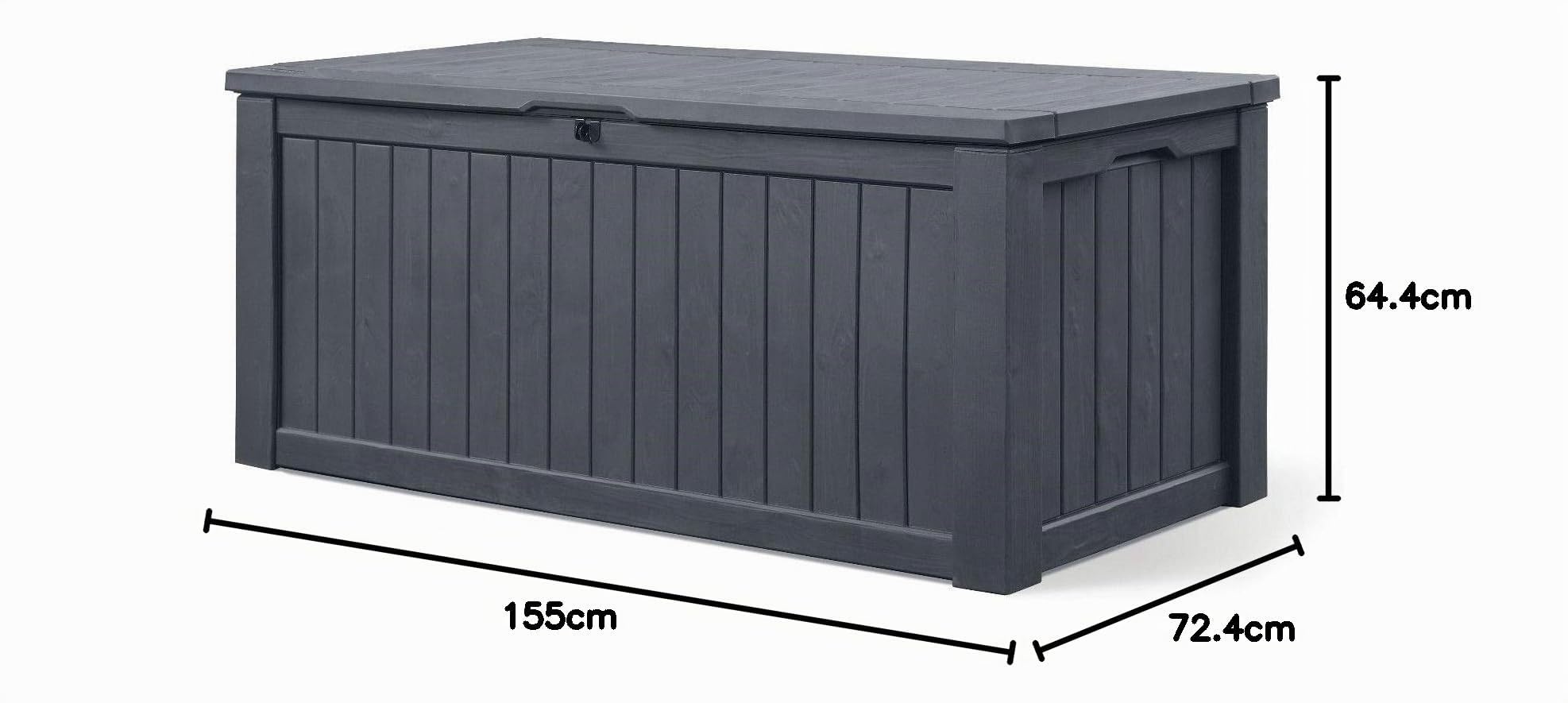 Koll Living Auflagenbox/Kissenbox 570 Liter l 100% Wasserdicht l mit Belüftung dadurch kein übler Geruch/Schimmel l Moderne Holzoptik l Deckel belastbar bis 250 KG (2 Personen) (GRAU)
