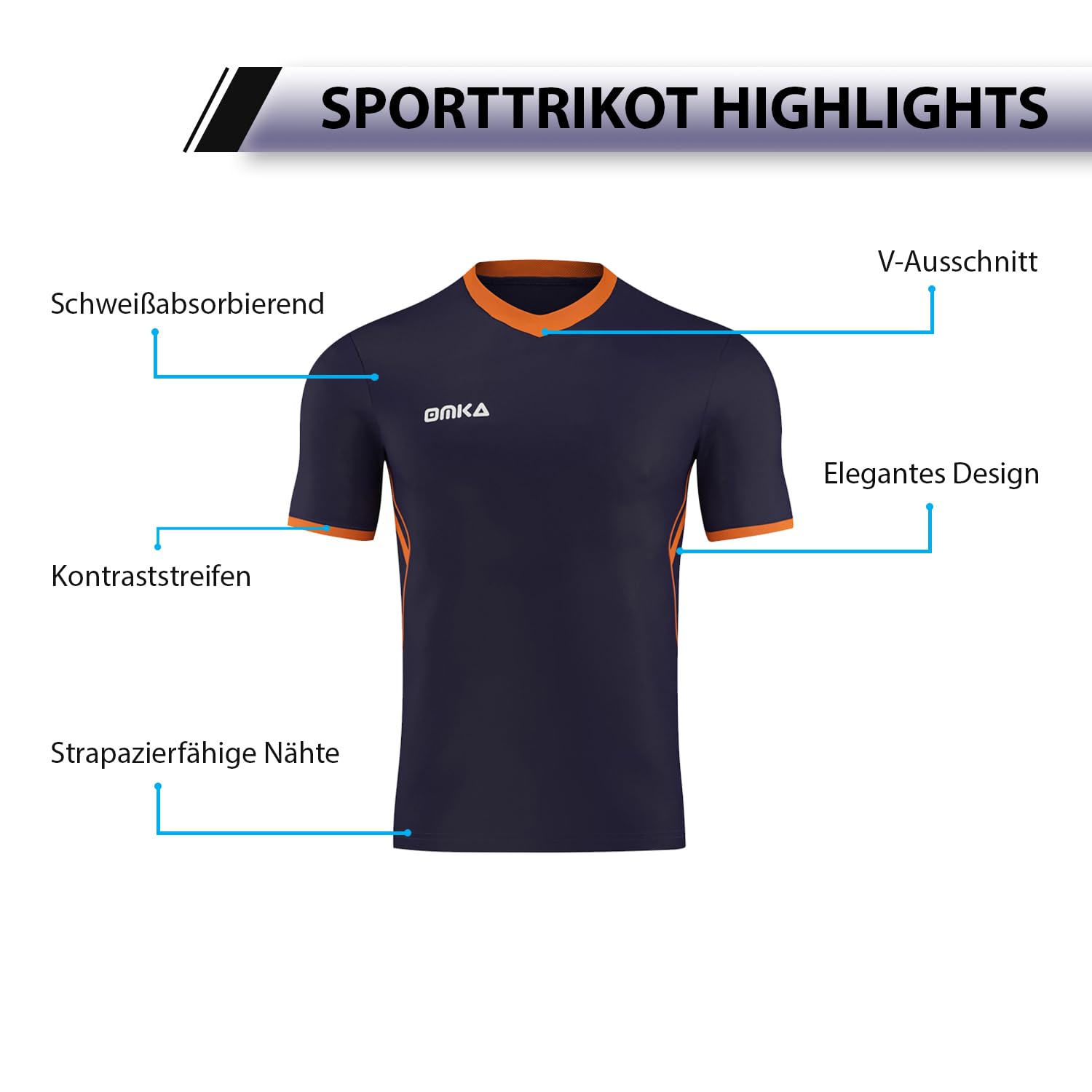 OMKA Sport V-Ausschnitt Teamwear Trikot - Premium Handball-, Fußball-, Volleyball- und Lauf-Uniform Shirt