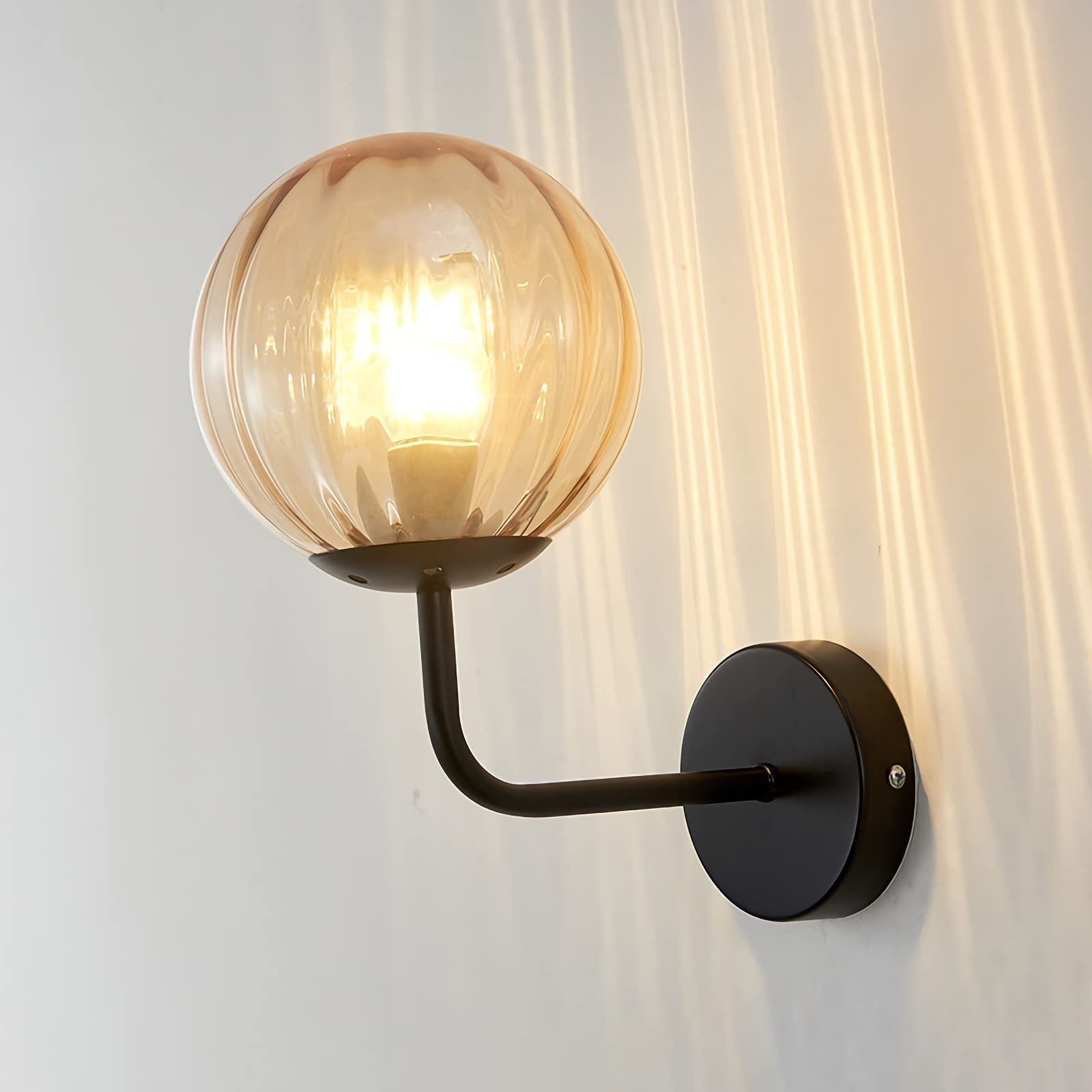 Wall Sconce Mid Century Modern Glass Globe Wall Lights, 1 Light,6" Wide E27 Bathroom Vanity Lights for Living Room Bedroom Bedside Hallway,Black,D