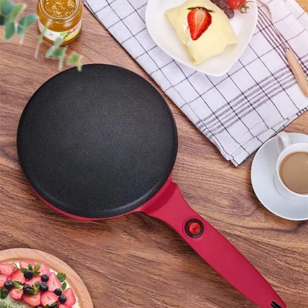 Portable Electric Pancake Maker,Non-Stick Coating Crepe Pan, Auto Temperature Control for Crepes,Pancakes,Bacon,Tortilla,Blintz,Chapati,Shawarma,Naan(Red)