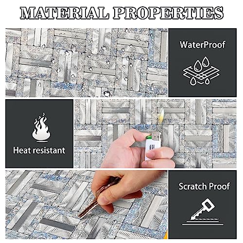 Tenashome 10-Sheets Metal Backsplash Peel And Stick Tile Stick On Kitchen Bathroom Fireplace 3D Puzzle In Laser Silver #TOP5
