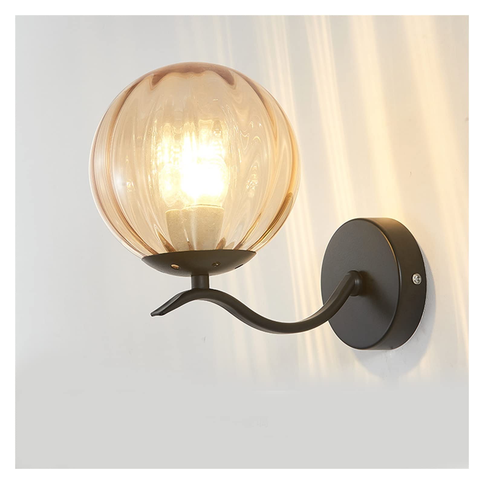 Jybnbbe Glass & Sconces Modern Brass Wall Light With Lampshade, Creative 1-Light Wall Lamp Minimalist Wall Sconce Fixture With Frosted Globe Shade, Wall Mount Lighting Fixt,-Amber Stripes