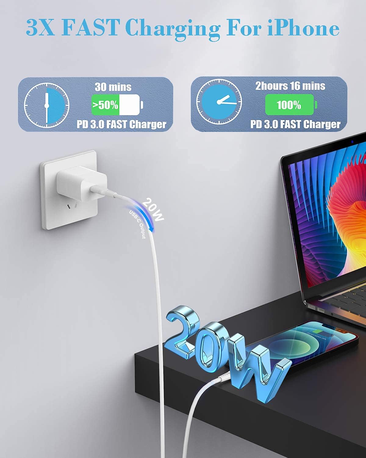 Special [Apple MFi Certified] iPhone Fast Charger, Veetone 2 Pack 20W USB C Power Delivery Wall Charger Plug with 6FT Type C to Lightning Quick Charge Sync Cable for iPhone 13/12/11/XS/XR/X 8/SE/iPad/AirPods