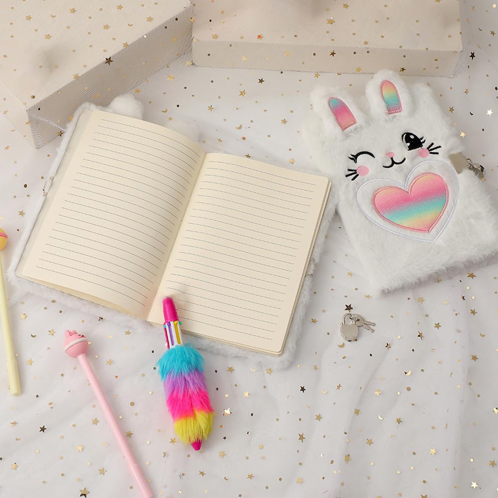 Carnet Secret à Serrure - Couverture Peluche Violette - Avec 6 Autocollants - Pour Enfants
