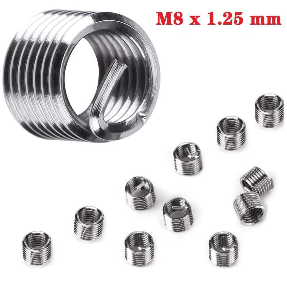 Kit di Riparazione Filettatura M8 x 1,25 mm, Kit di Riparazione per Filettatura in Acciaio Inox, Compatibile con Helicoil Coil