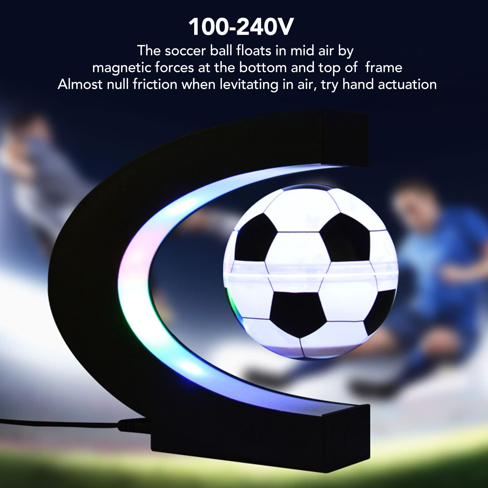 Magnetic Levitation Soccer, Floating Football C Shape Base Decor Rotating Soccer with Night Light Desktop Gifts for Birthday Christmas Cool Gadgets Friction Multipurpose Toy Led