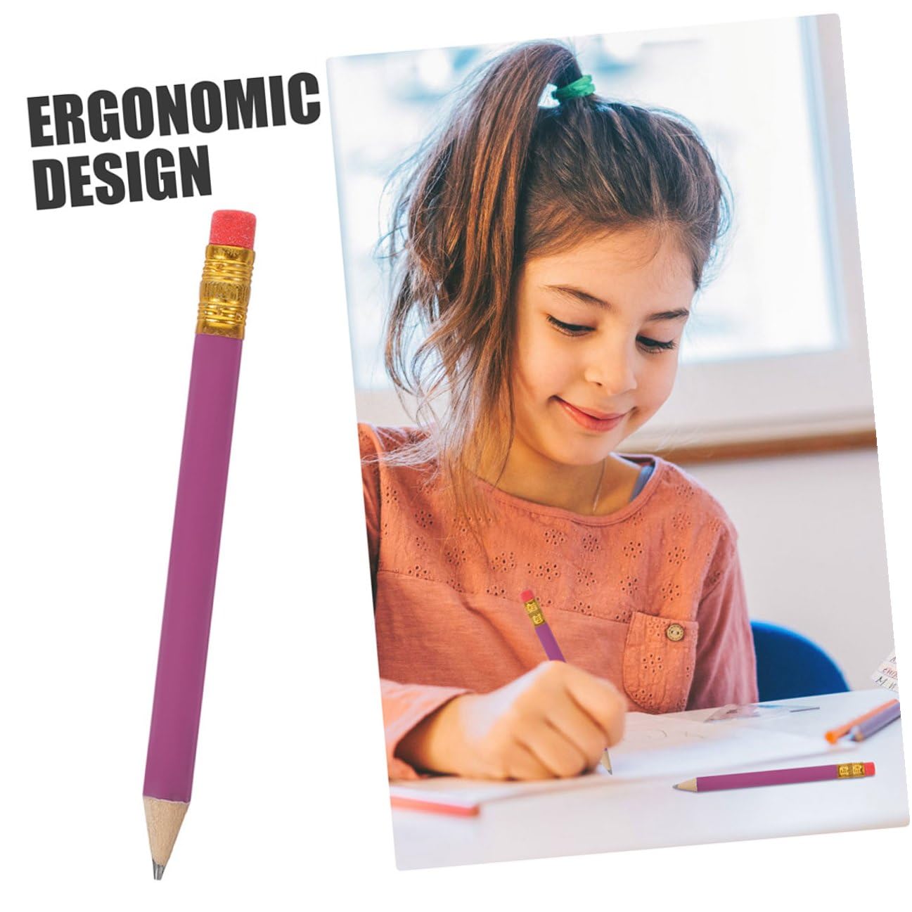 144 Matite Hb in Legno Porpora per Scrittura e Disegno Design Ergonomico, Facili da Conservare, per Studenti e Scuola Elementare