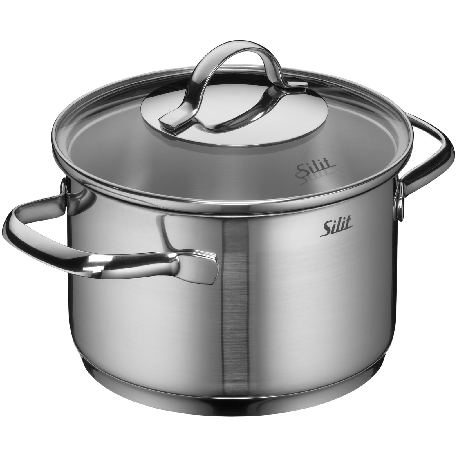 Silit Achat Kochtopf klein 16cm, Glasdeckel, Fleischtopf Induktion 1,9l, Edelstahl teilmattiert, unbeschichtet, backofengeeignet