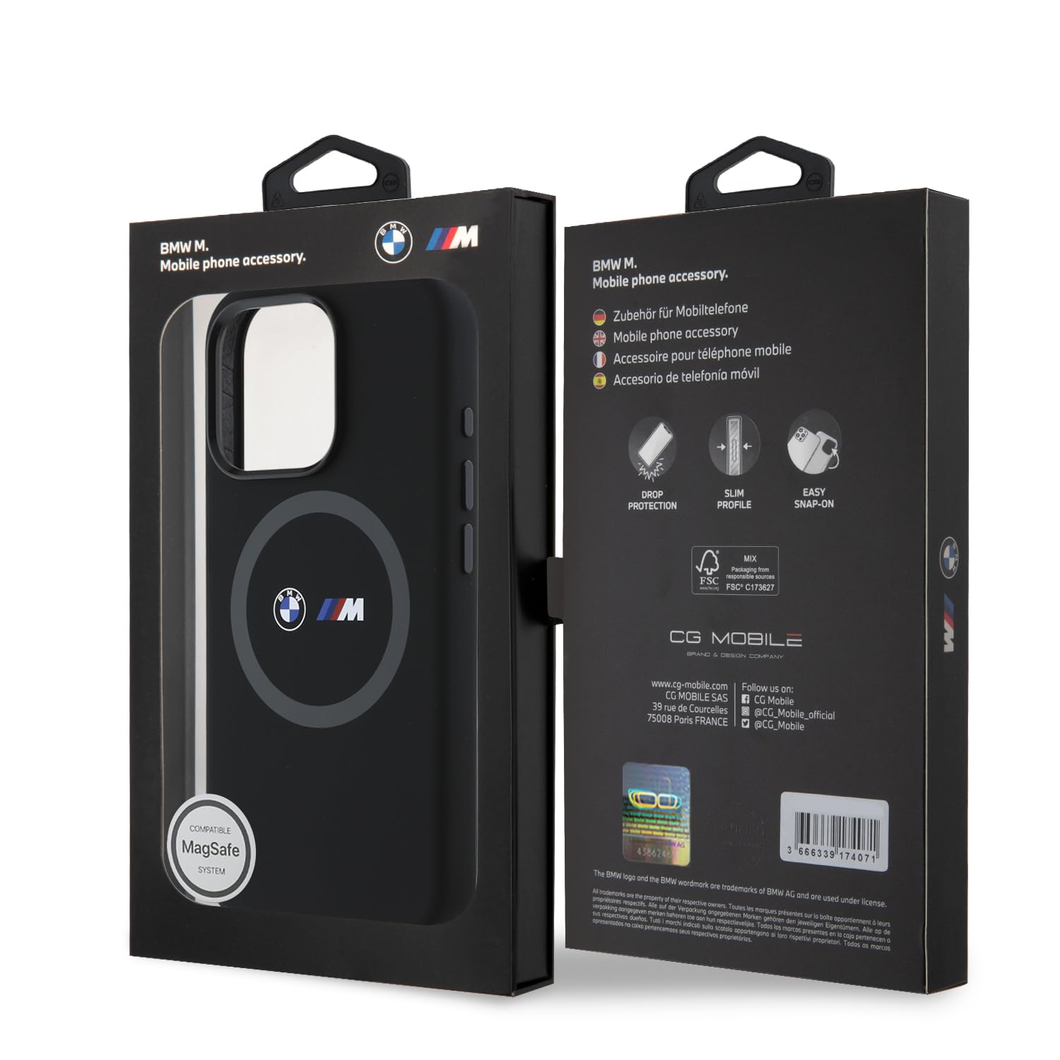 CG Mobile BMW HC M - Funda de teléfono diseñada para iPhone 16 Pro MAX, Duradera, a Prueba de Golpes, Compatible con Magsafe, Funda de Silicona Impresa con Anillo, Color Negro