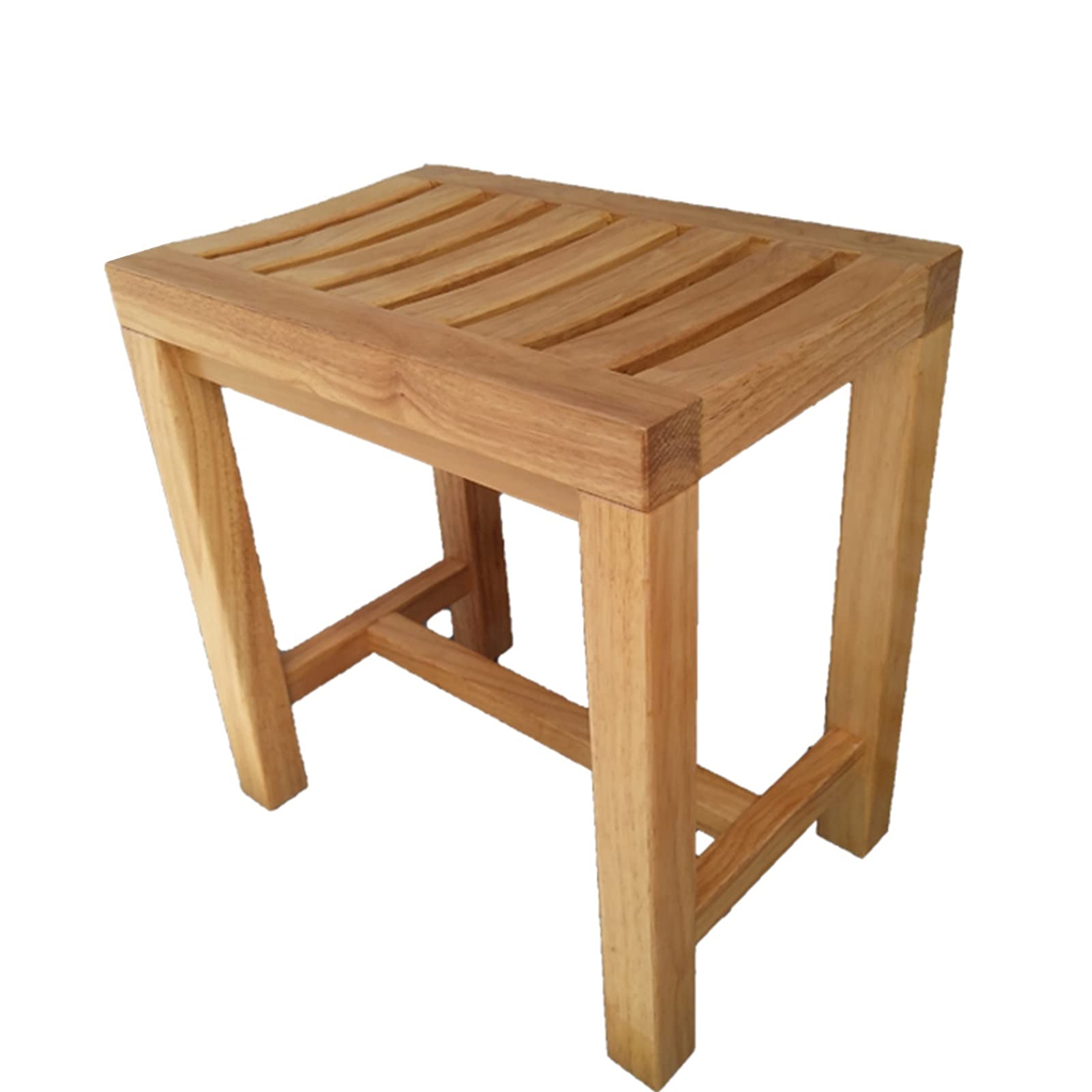 Sgabello da Doccia in Legno per Anziani, con Seduta Quadrata, con Superficie Antiscivolo, poggiapiedi Multifunzionale per Il Bagno (42 x 28 x 43 cm)