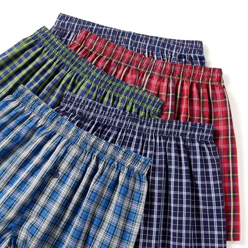 Men's Boxer Shorts 100% Cotton Classic Plaid Woven Boxers for Men Soft Breathable Mens Underwear with Button Fly3