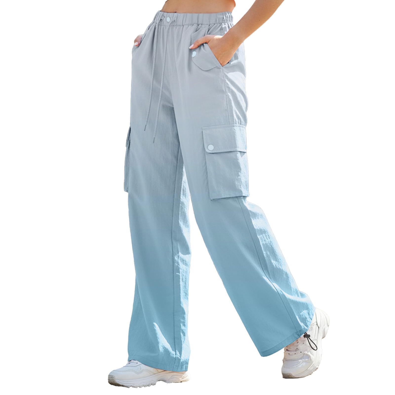 SANGTREE Girls Womens Parachute Cargo Pants Y2K Waterproof Pants with Elastic Waist Quick-Dry Outdoor Pants 6 Years-2XL