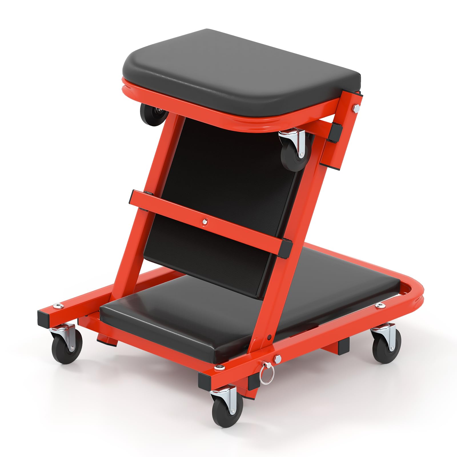 GOPLUS Silla de Taller Mecánica Plegable 2 en 1 de 102 cm con Asiento Acolchado y 6 Ruedas, Transformable en Banco para Garaje y Reparación de Automóviles (Negro)