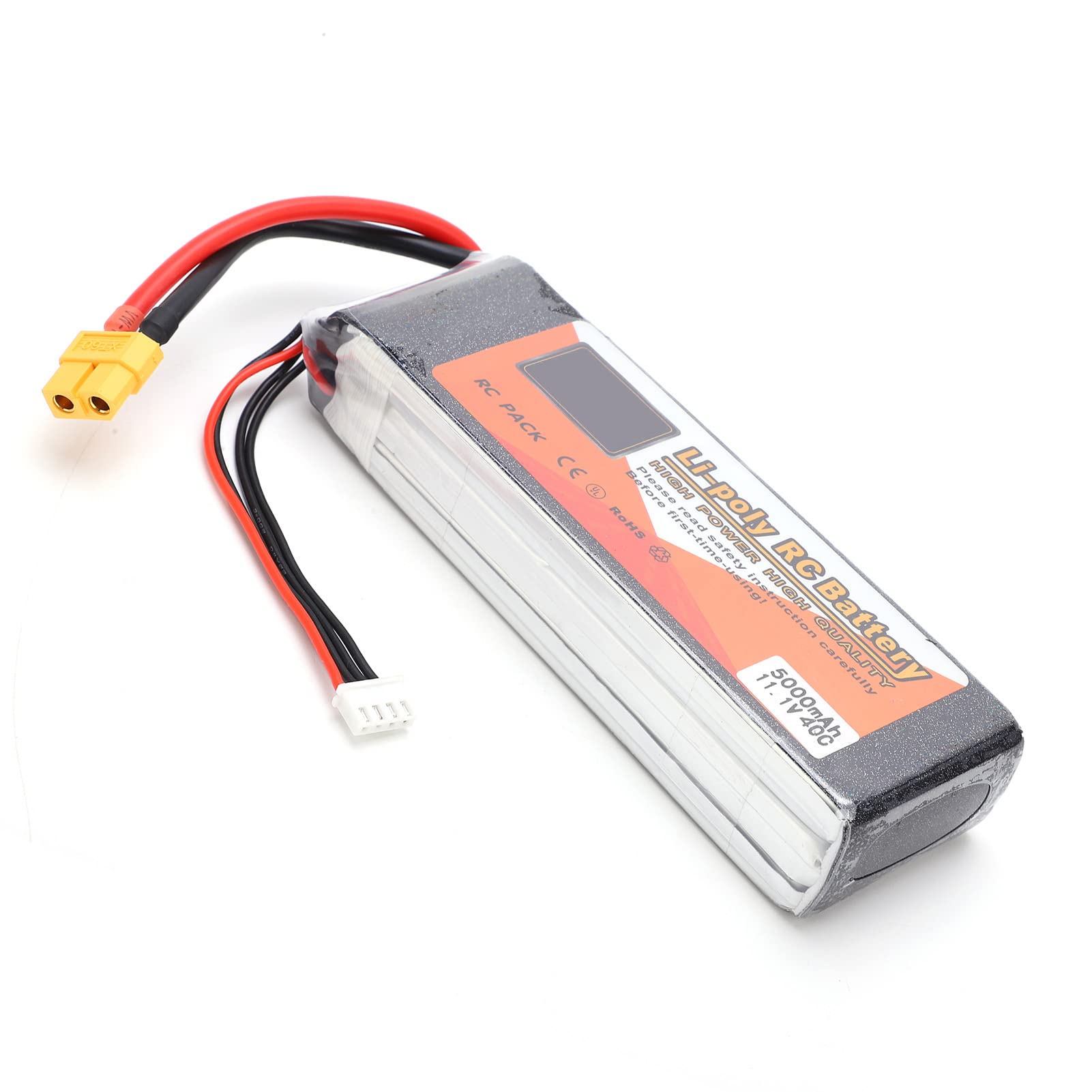 Batería de Litio, 11.1V 5000mAh 40C Lipo Battery XT60 Plug 3S Batería Recargable para RC Racing Drone