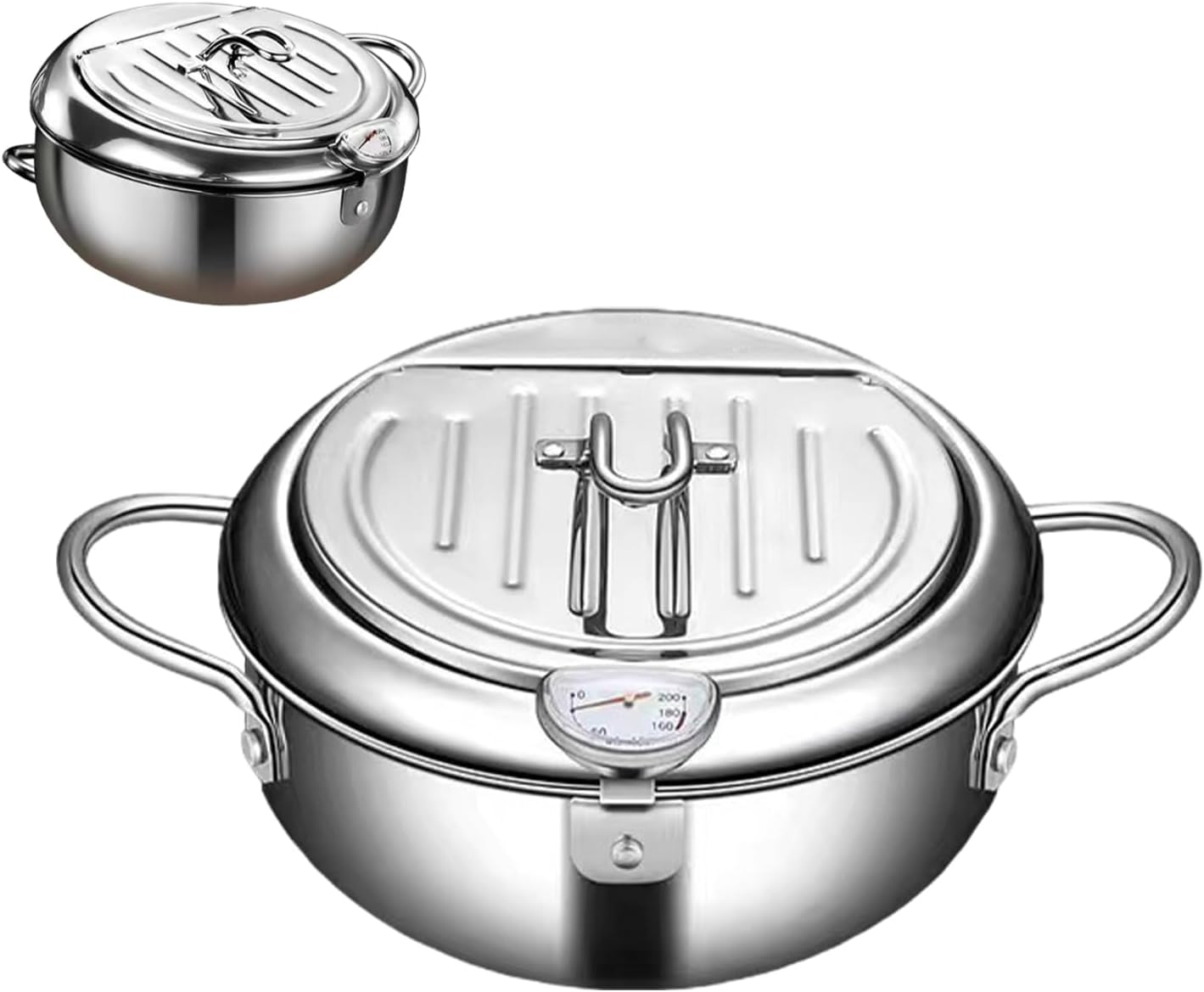 Stainless Steel Oil Fryer | Household Induction Cooker With Thermometers - Stainless Steel Frying Pot Large Deep Fryer Deep Pot, Delicious French Fries For Cooking Crispy