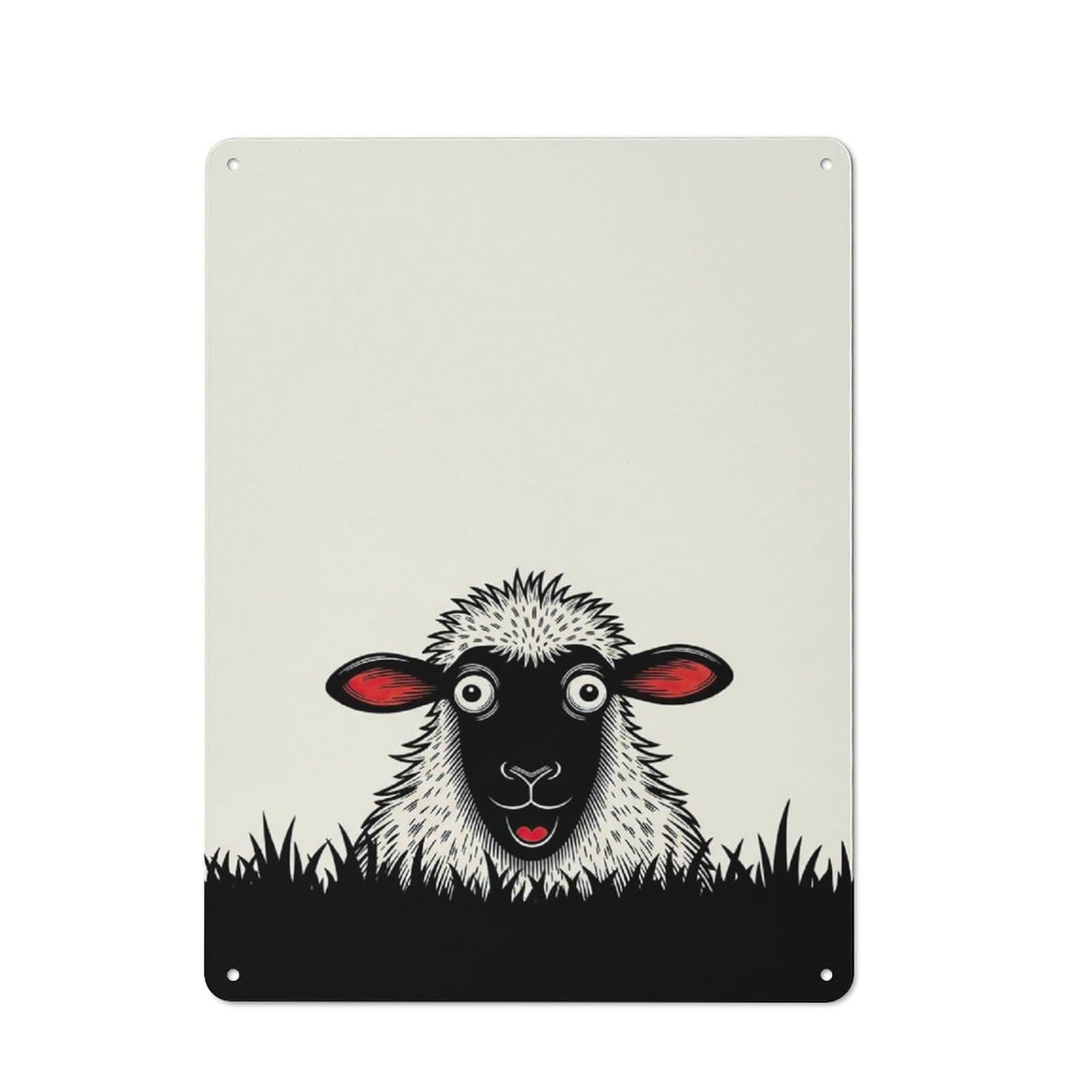 Junmoney Style-3 Funny Sheep Peeking Over Grass Tin Sign 40X30cm, Modern Vintage Creative Space Decor For Hobby Room, Office, Lounge Or Living Room
