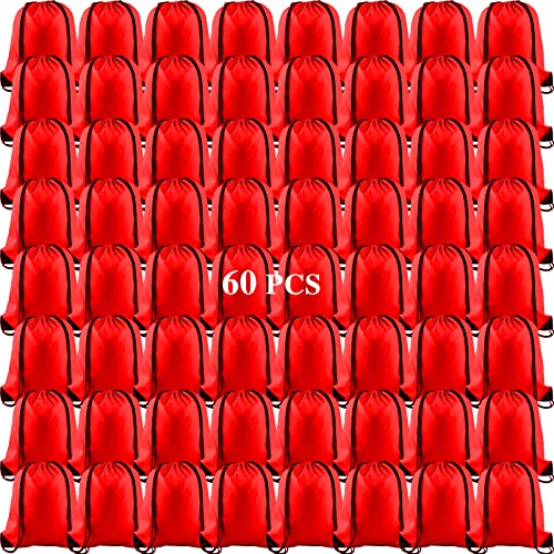 Image of KUUQA 60Pcs Red Drawstring Backpack Bag Sack Drawstring Bags Bulk String Bags Storage Bags for Sport Gym Traveling