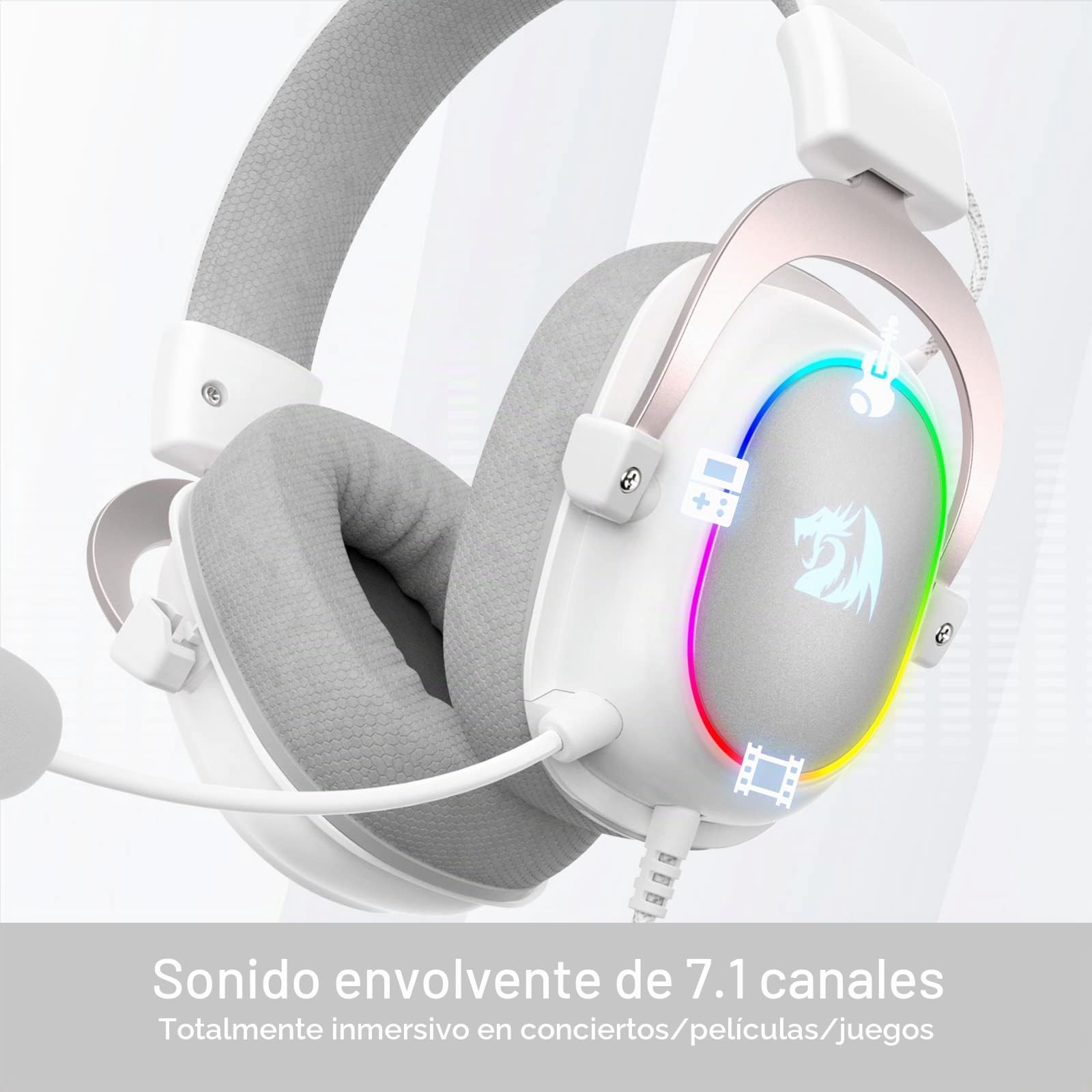 Redragon H510 Zeus-X Cascos Cable 7.1 53mm Blanco | cascos gaming cable sonido envolvente 7.1 drivers 53mm almohadillas viscoelásticas cubierta tela blanco