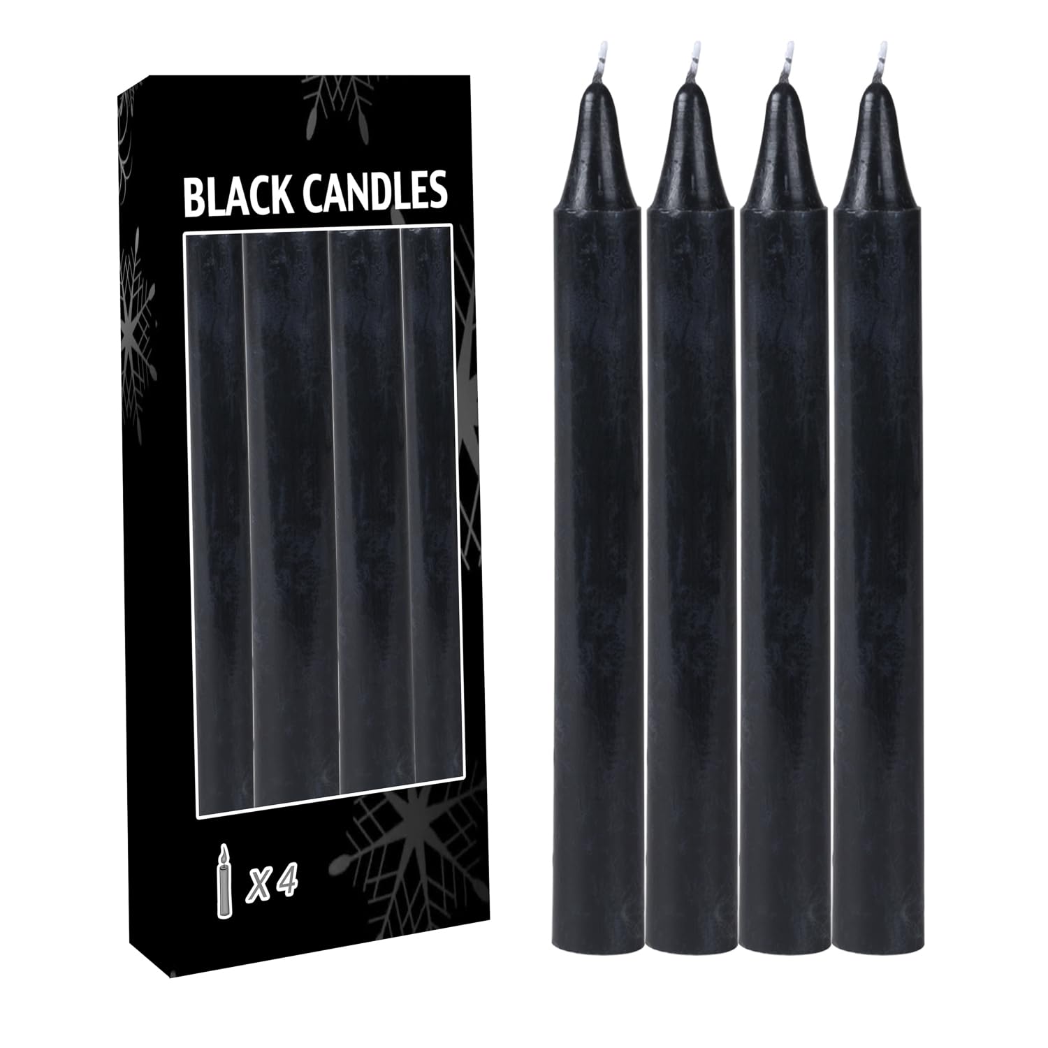 4 pcs Set Taper Candle Candlesticks 7 ¾ (7.75 inch) Tall x 3/4 inch (0.75 inch) Diameter -for Dinner Table, Party or Wedding and Table Top décor. (4pc, Black)