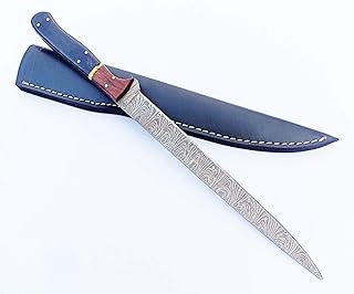 Nooraki F110N Handmade Damascus Steel Large Fillet Knife Hunting Fishing, Full Tang Wood & Horn Handle, 13.5 inch Sharp - Nooraki