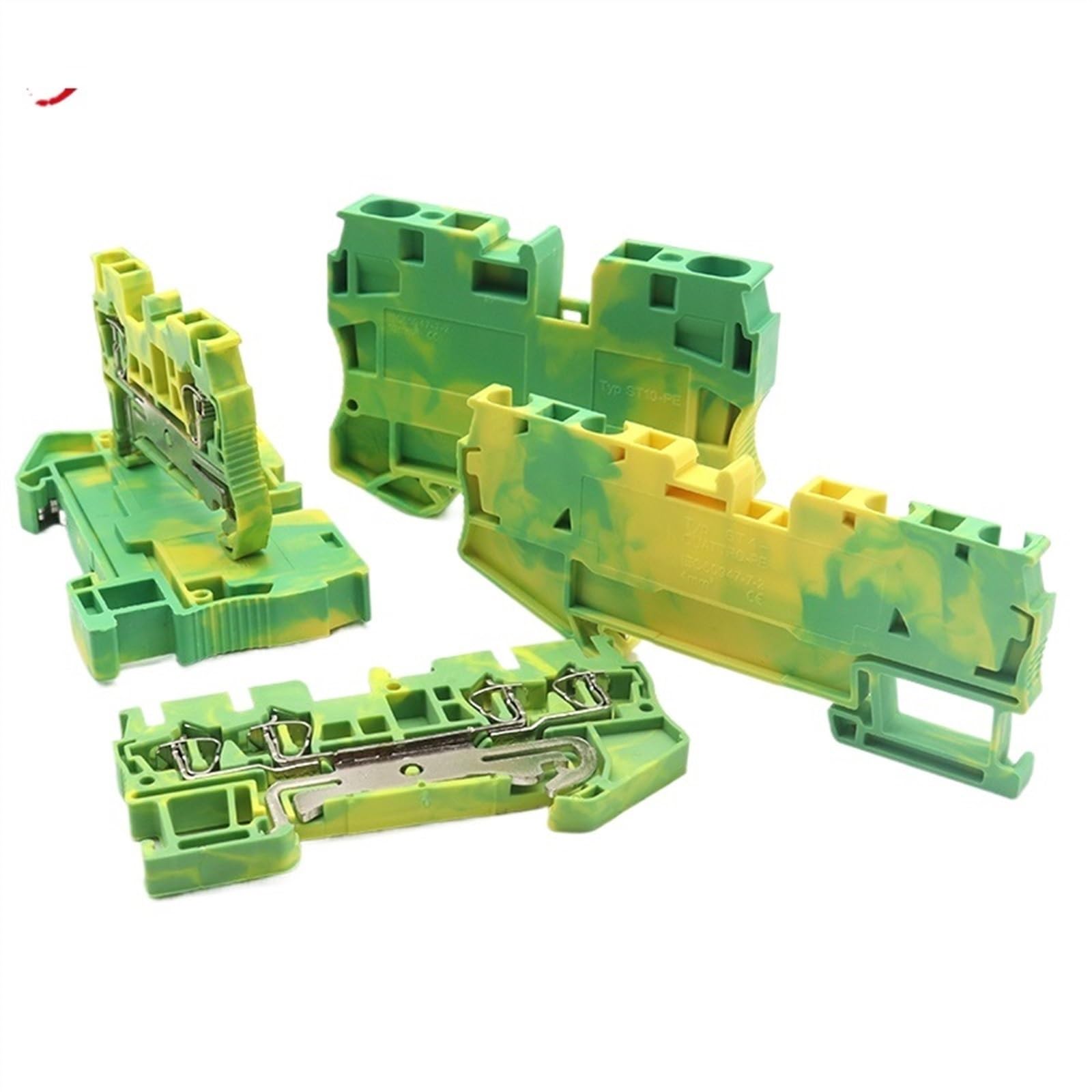 Bornier sur Rail DIN ST, borne de terre à ressort 500V 800V 1000V 17,5a 31A 40A 50A 57A, connecteurs de fil électrique, 10 pièces(STTB2.5-PE)