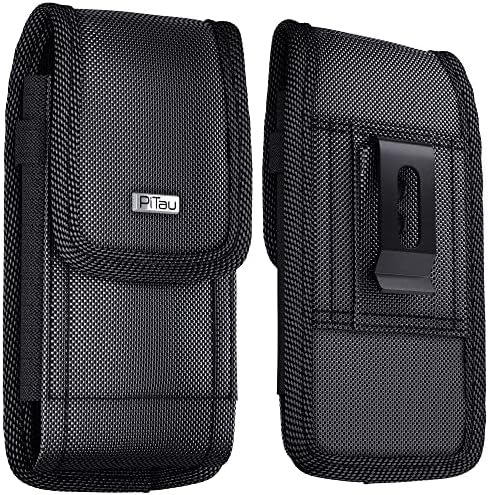 PiTau Nylon Holster for iPhone 13 Mini, 12 Mini, Cell Phone Belt Clip Case with Belt Loop, Pen Holder Carrying Pouch Belt Holder Cover (Fits Apple iPhone Mini with Other Case on) Black Small Size