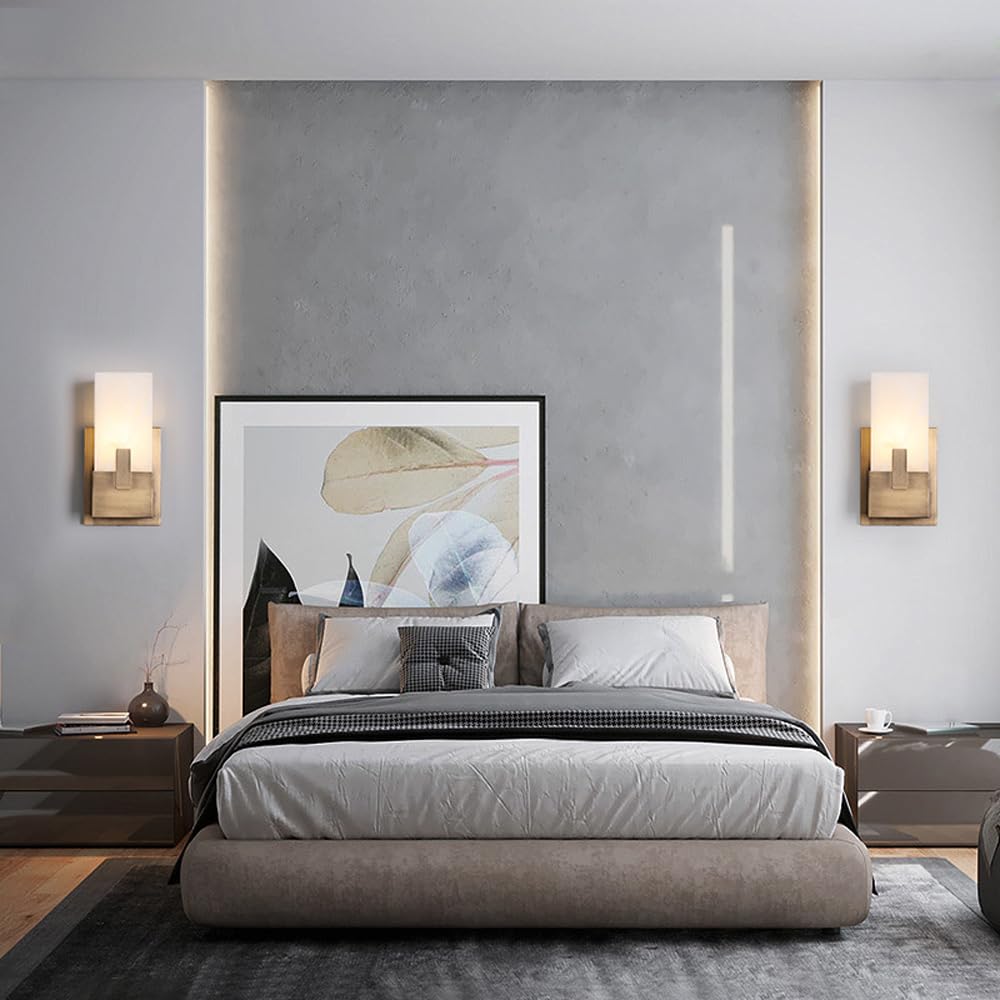 Minimalist Marble Copper Wall Light, Nordic Style Single Head Sconce, E14 Screw Flush Mount Lamp, Dining Room Hallway Living Mounted Fixtures