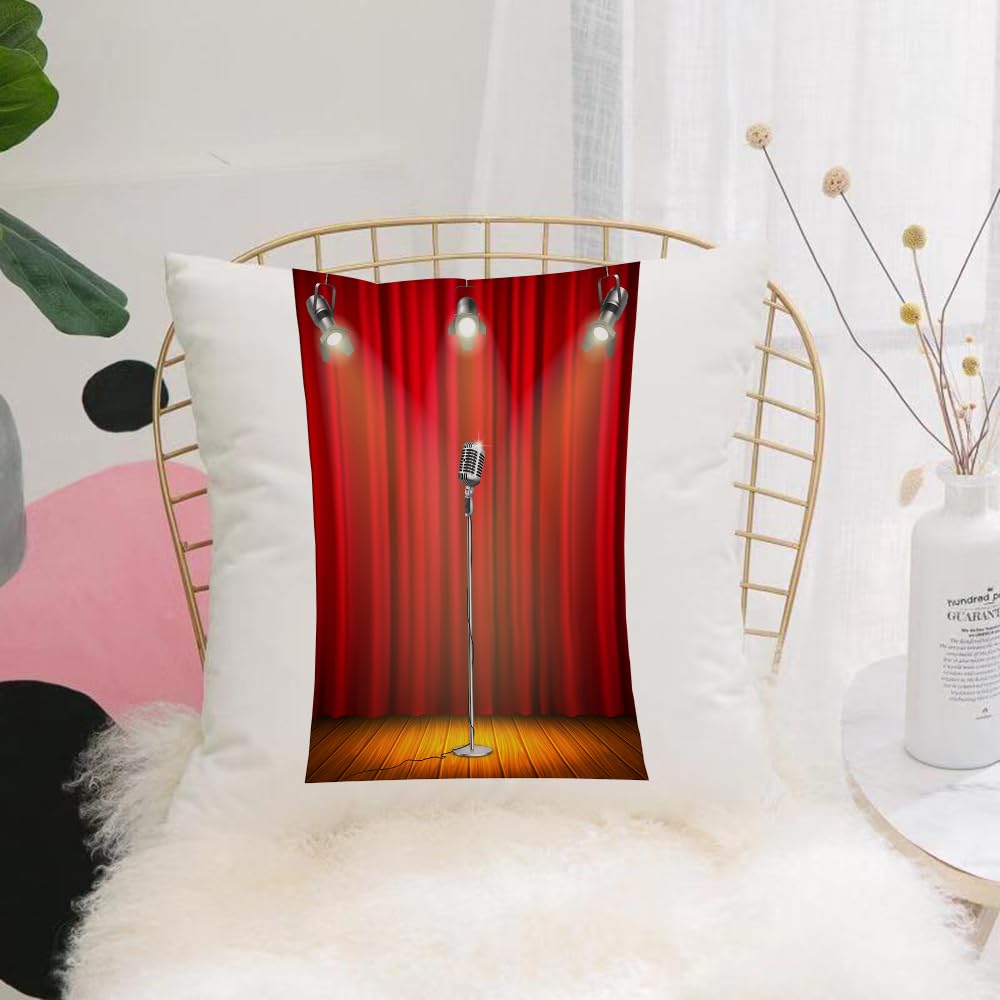 Hyosxw Music Microphone And Spotlight On Stage - A5 Cushion Cover,Throw Pillow Case Home Decorative For Living Room Bedroom Sofa Chair 18X18 Inch,Music Microphone And Spotlight On Stage,Pillowcase 45X45cm