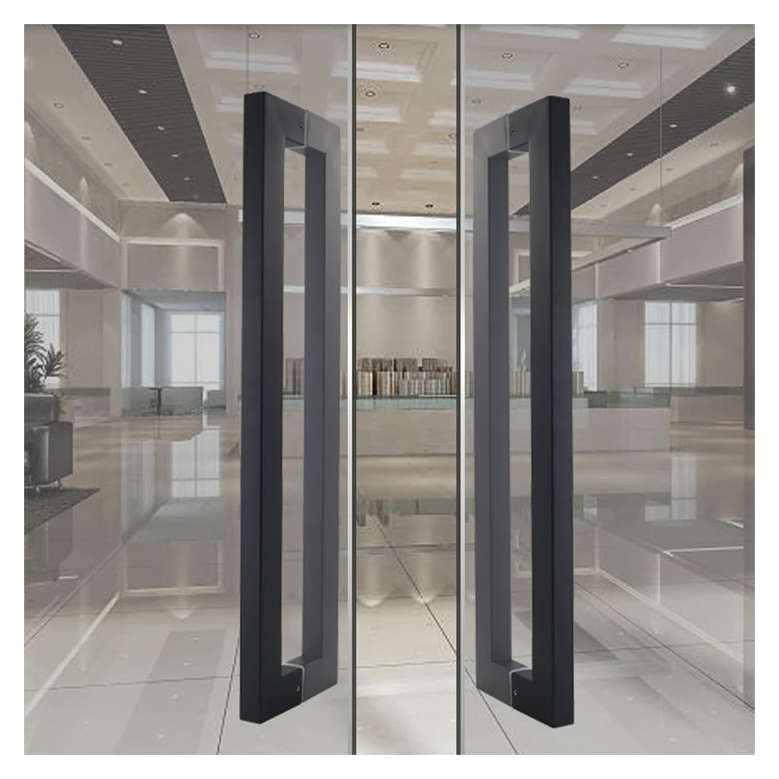 Juego de manijas de puerta de granero, manija de doble cara para interior y exterior, ideal para puertas de madera y vidrio, diseño de barra cuadrada, resistente
