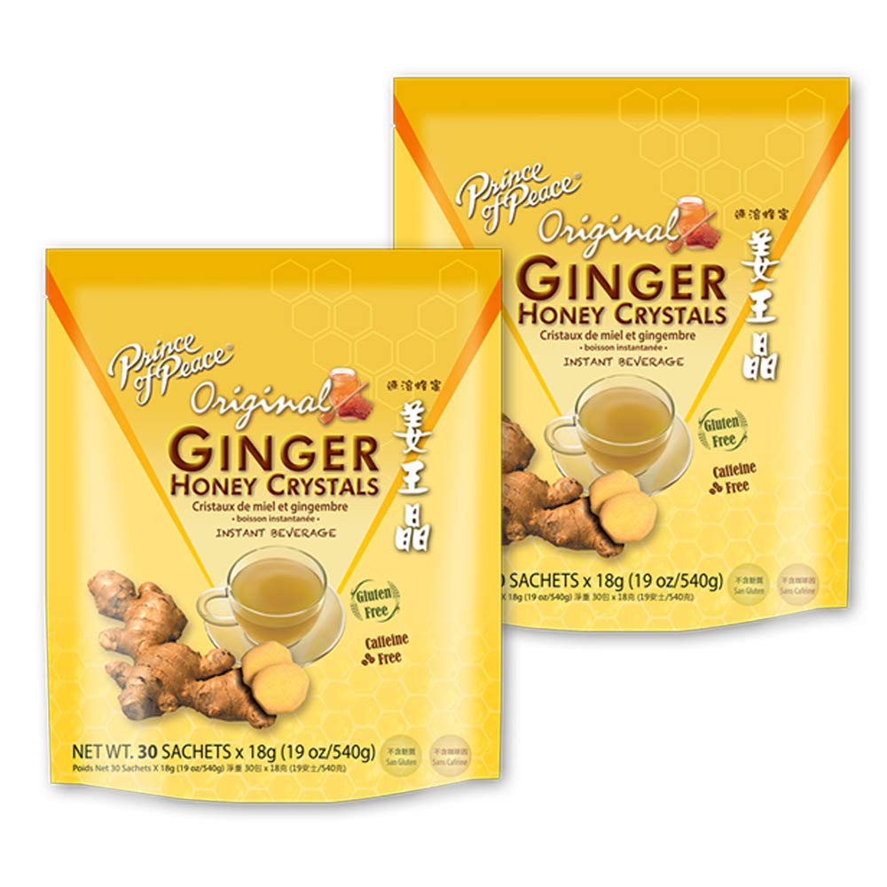 Prince of Peace Instant Ginger Honey Crystals, 2 Packs of 30 Sachets – Instant Hot or Cold Beverage – Easy to Brew Ginger and Honey Crystals