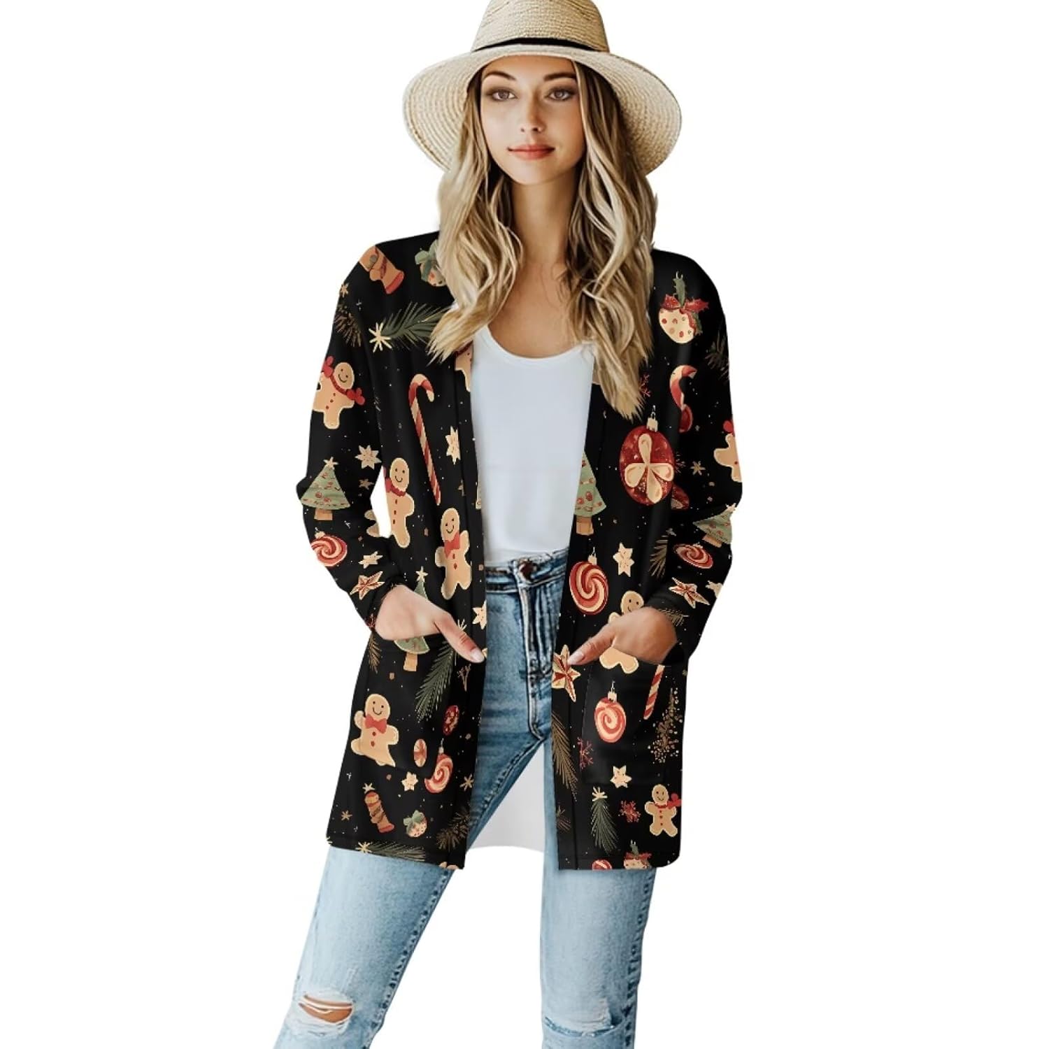 Christmas Womens Cardigan Sweaters Open Front Long Sleeve Cardigans Dressy Trendy Casual Jacket Coat Drape Dusters